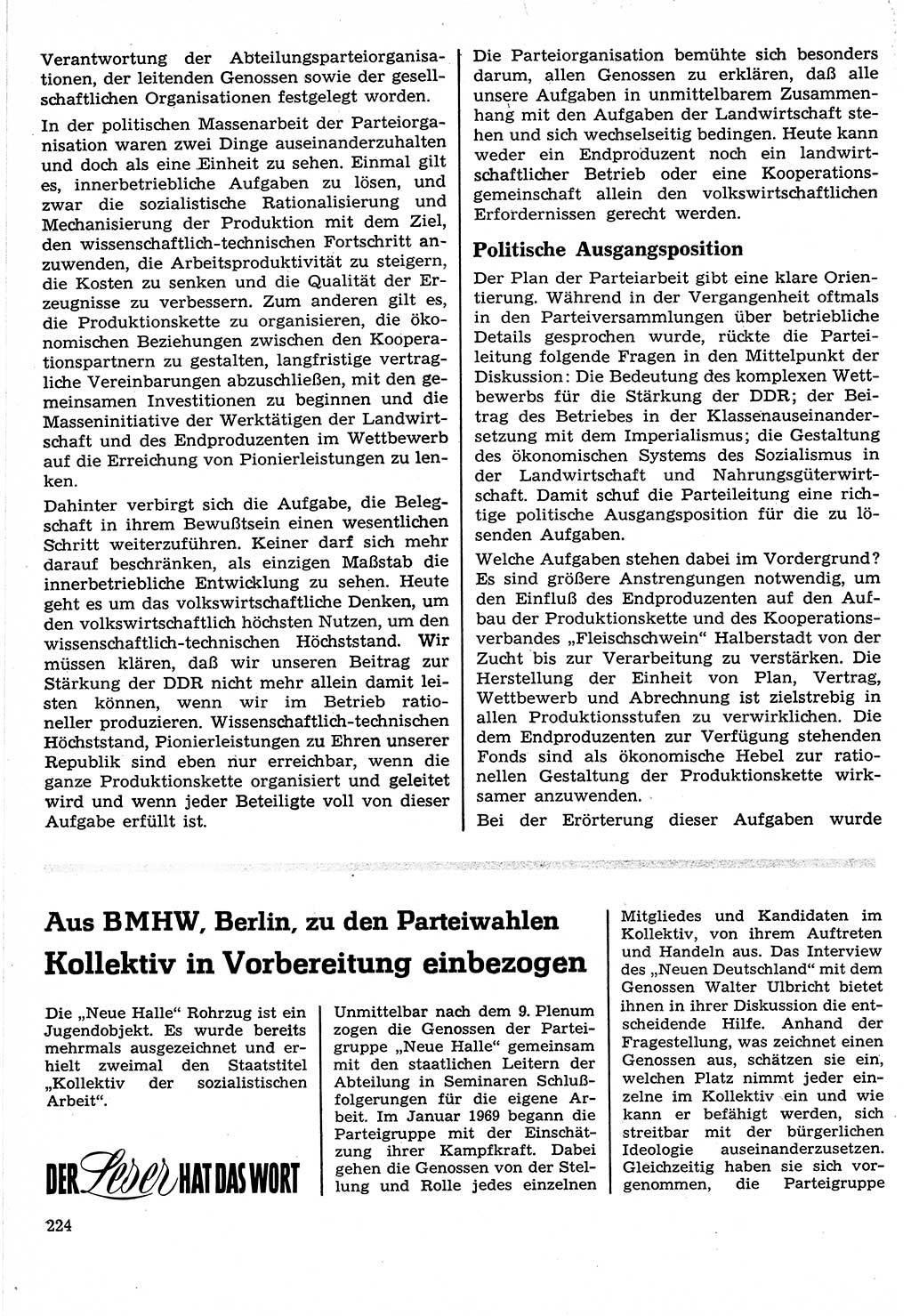 Neuer Weg (NW), Organ des Zentralkomitees (ZK) der SED (Sozialistische Einheitspartei Deutschlands) für Fragen des Parteilebens, 24. Jahrgang [Deutsche Demokratische Republik (DDR)] 1969, Seite 224 (NW ZK SED DDR 1969, S. 224)