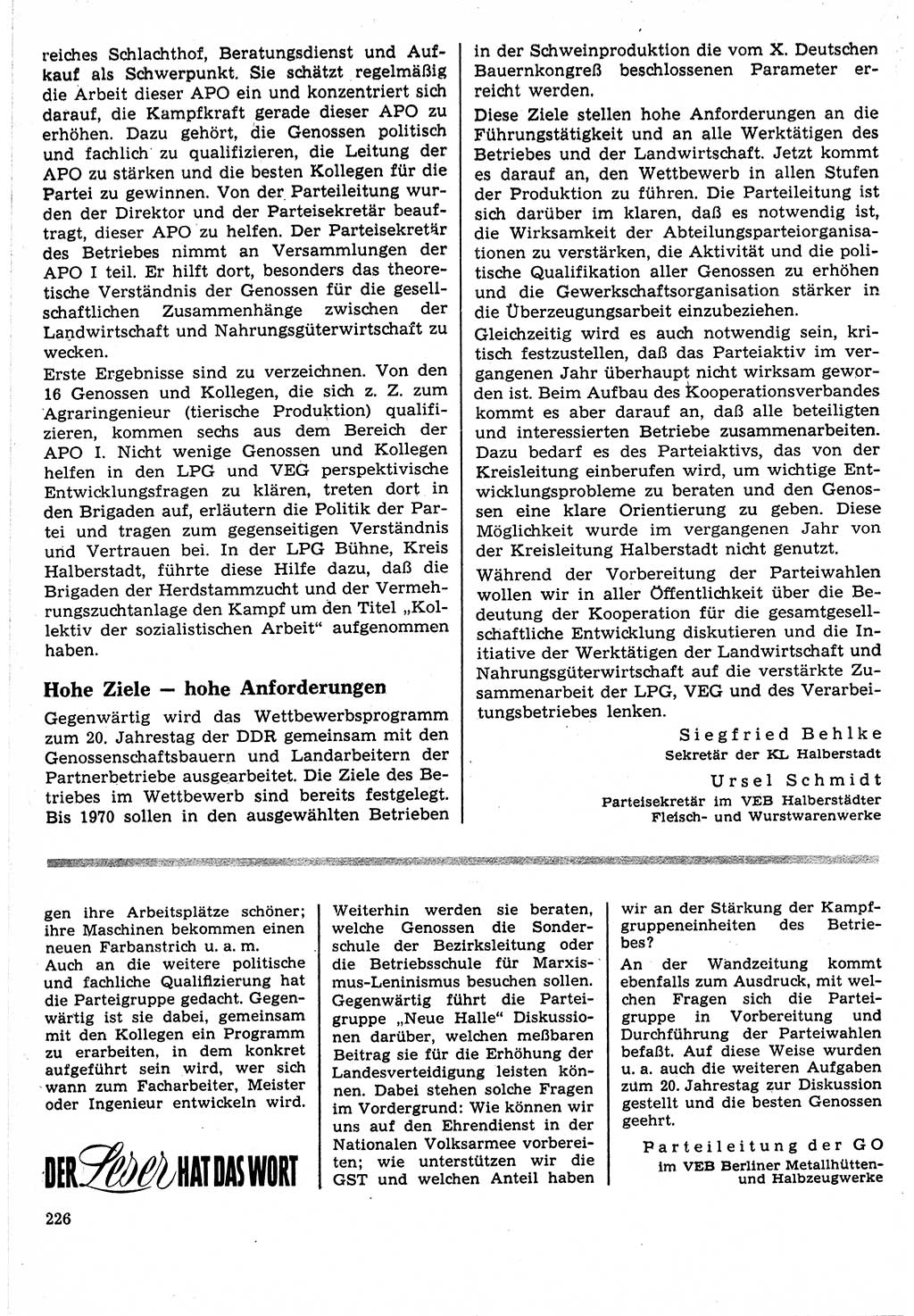 Neuer Weg (NW), Organ des Zentralkomitees (ZK) der SED (Sozialistische Einheitspartei Deutschlands) für Fragen des Parteilebens, 24. Jahrgang [Deutsche Demokratische Republik (DDR)] 1969, Seite 226 (NW ZK SED DDR 1969, S. 226)