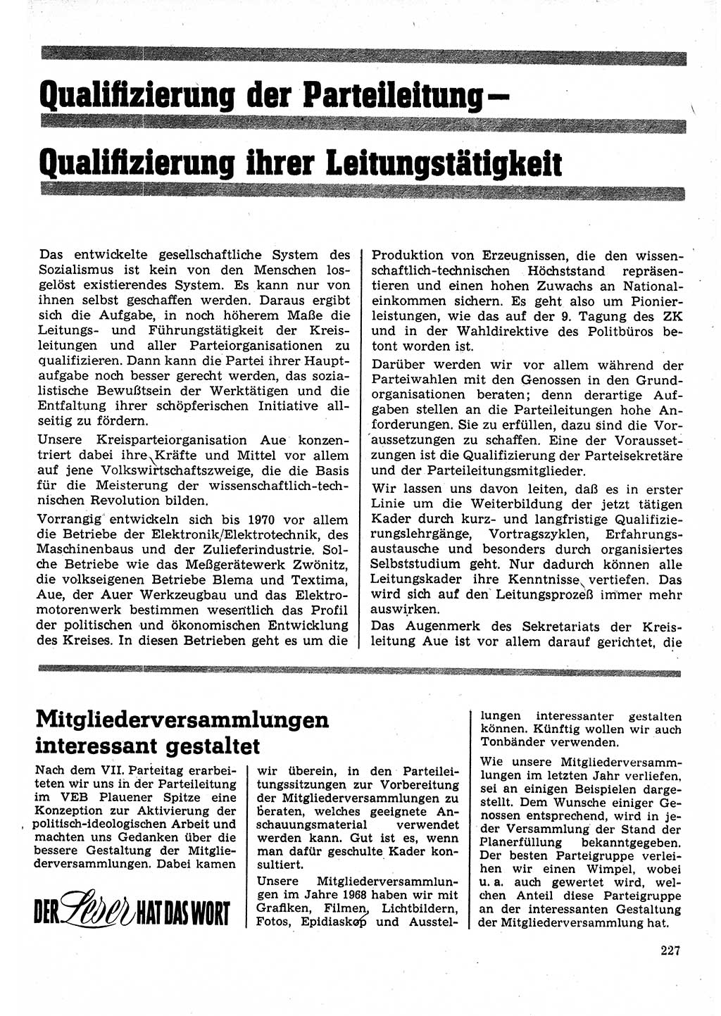Neuer Weg (NW), Organ des Zentralkomitees (ZK) der SED (Sozialistische Einheitspartei Deutschlands) für Fragen des Parteilebens, 24. Jahrgang [Deutsche Demokratische Republik (DDR)] 1969, Seite 227 (NW ZK SED DDR 1969, S. 227)
