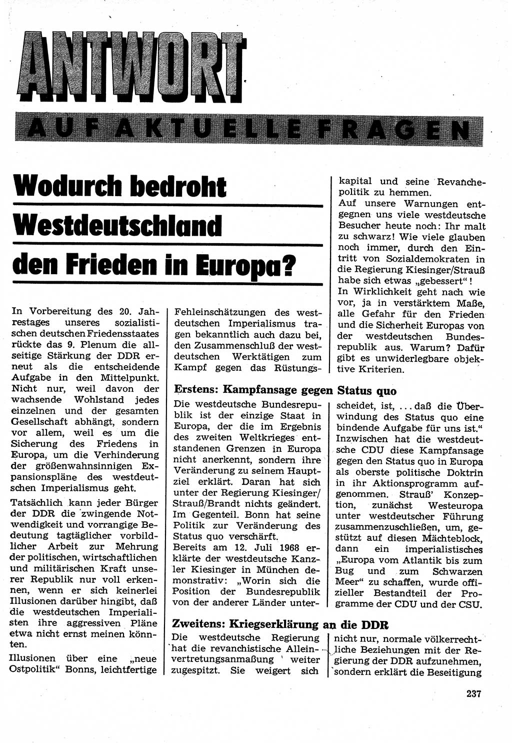 Neuer Weg (NW), Organ des Zentralkomitees (ZK) der SED (Sozialistische Einheitspartei Deutschlands) für Fragen des Parteilebens, 24. Jahrgang [Deutsche Demokratische Republik (DDR)] 1969, Seite 237 (NW ZK SED DDR 1969, S. 237)