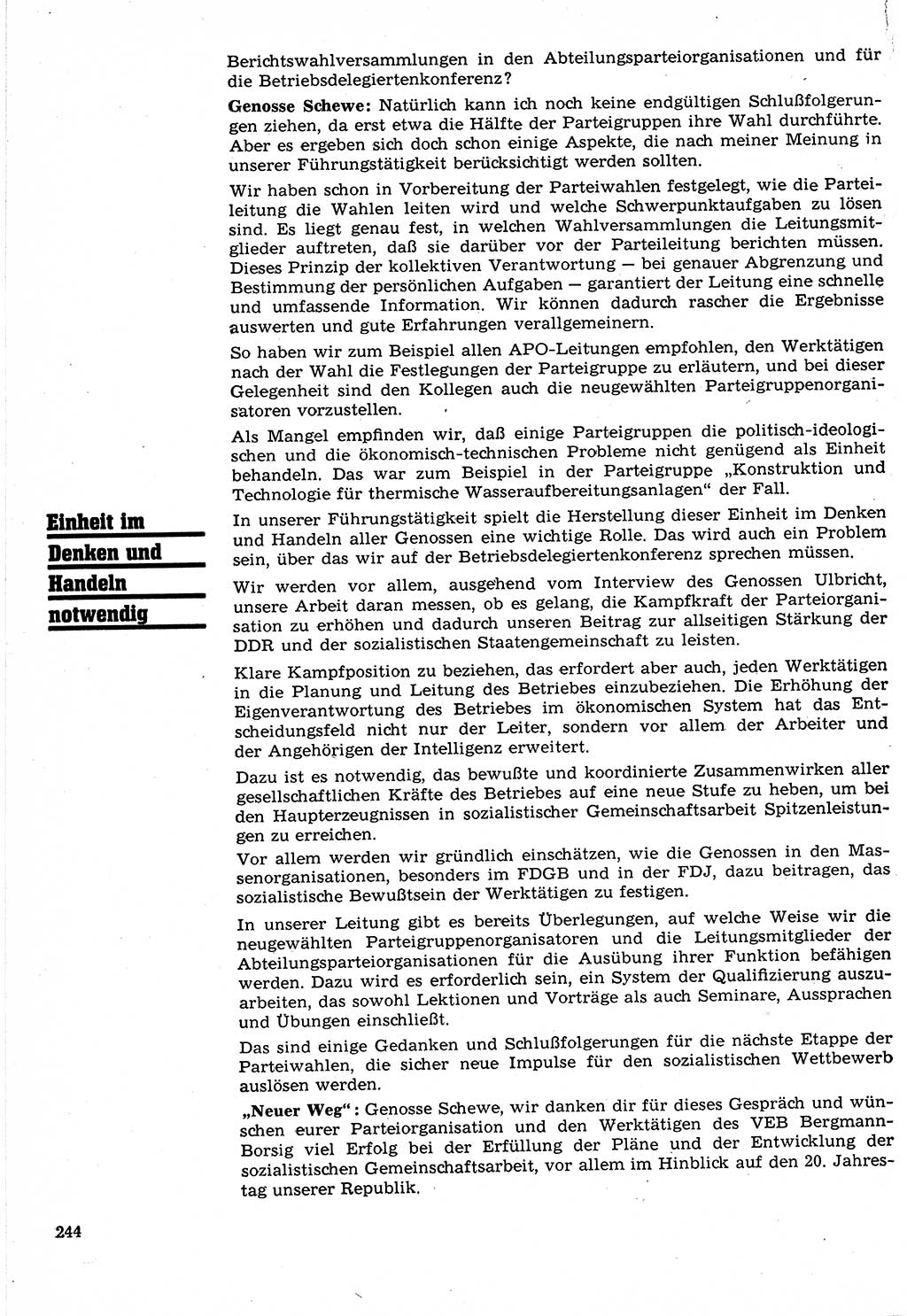 Neuer Weg (NW), Organ des Zentralkomitees (ZK) der SED (Sozialistische Einheitspartei Deutschlands) für Fragen des Parteilebens, 24. Jahrgang [Deutsche Demokratische Republik (DDR)] 1969, Seite 244 (NW ZK SED DDR 1969, S. 244)
