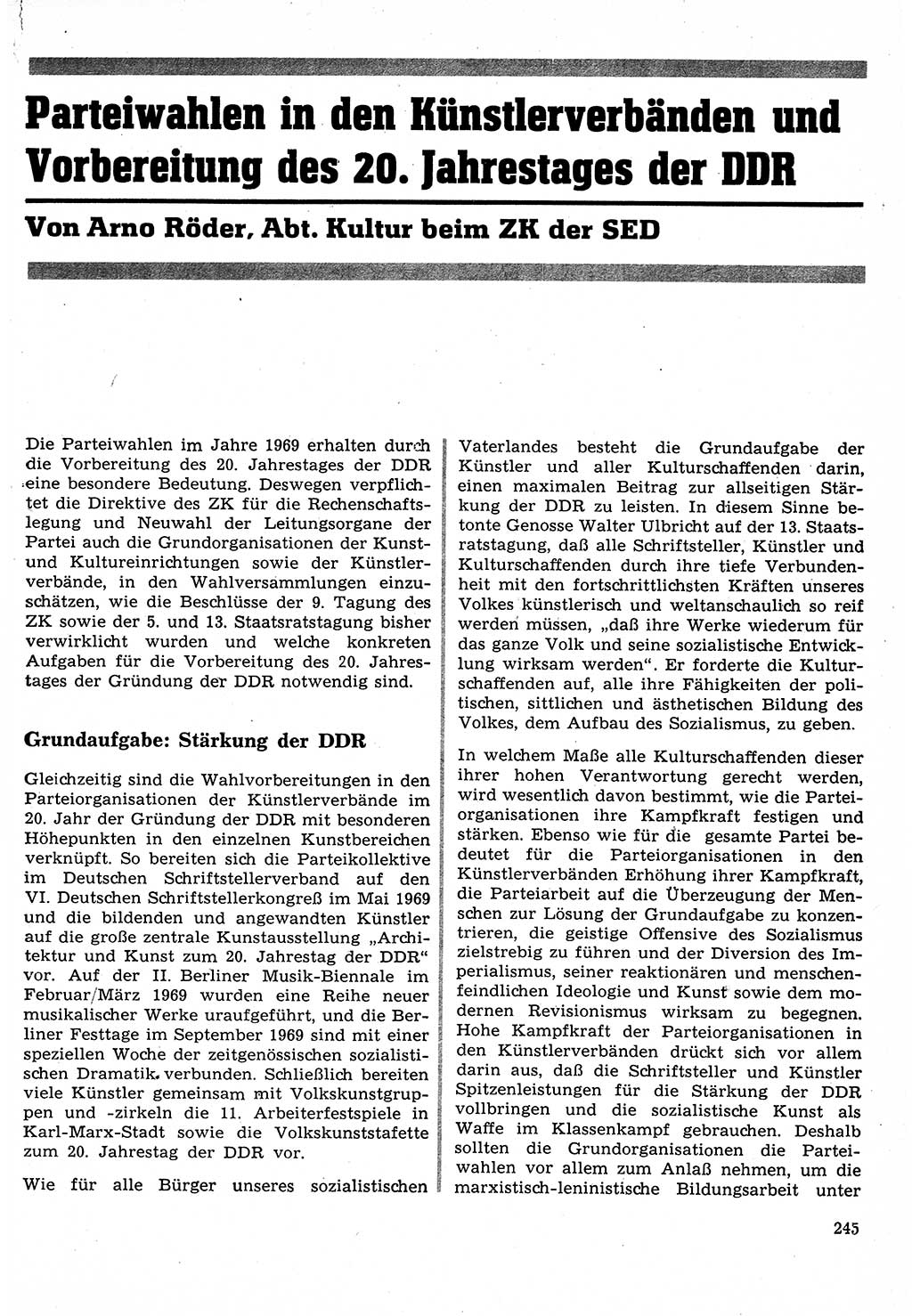 Neuer Weg (NW), Organ des Zentralkomitees (ZK) der SED (Sozialistische Einheitspartei Deutschlands) für Fragen des Parteilebens, 24. Jahrgang [Deutsche Demokratische Republik (DDR)] 1969, Seite 245 (NW ZK SED DDR 1969, S. 245)