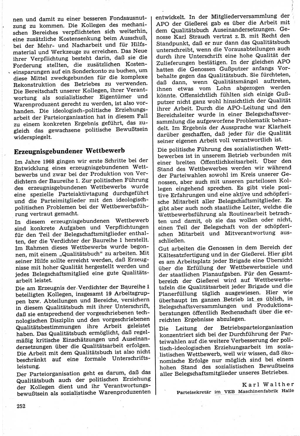 Neuer Weg (NW), Organ des Zentralkomitees (ZK) der SED (Sozialistische Einheitspartei Deutschlands) für Fragen des Parteilebens, 24. Jahrgang [Deutsche Demokratische Republik (DDR)] 1969, Seite 252 (NW ZK SED DDR 1969, S. 252)