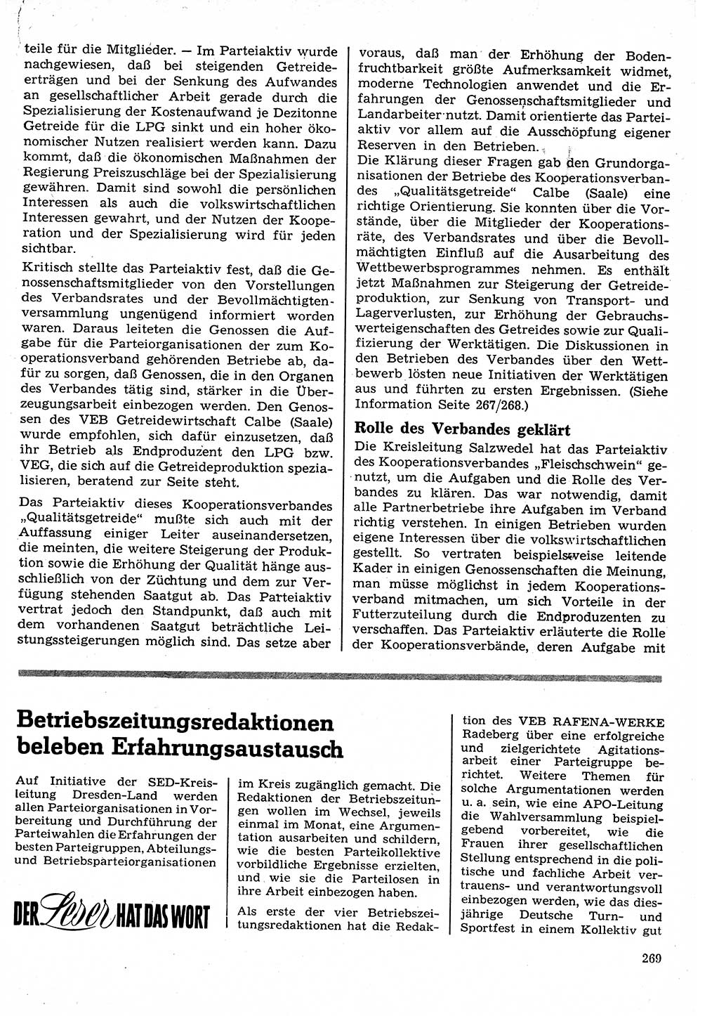Neuer Weg (NW), Organ des Zentralkomitees (ZK) der SED (Sozialistische Einheitspartei Deutschlands) für Fragen des Parteilebens, 24. Jahrgang [Deutsche Demokratische Republik (DDR)] 1969, Seite 269 (NW ZK SED DDR 1969, S. 269)