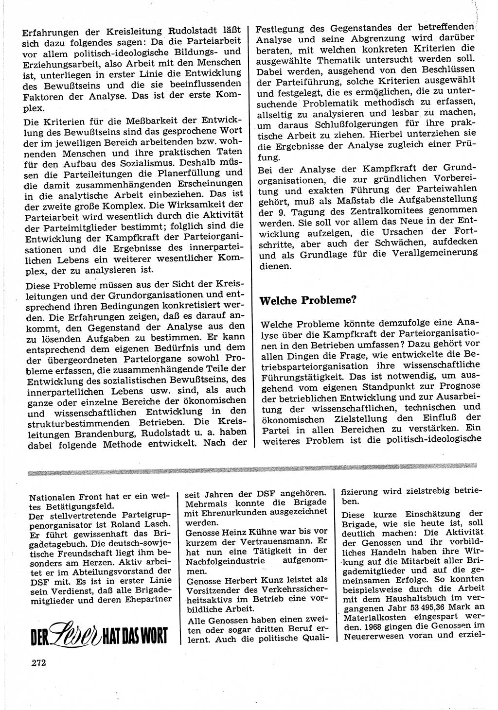 Neuer Weg (NW), Organ des Zentralkomitees (ZK) der SED (Sozialistische Einheitspartei Deutschlands) für Fragen des Parteilebens, 24. Jahrgang [Deutsche Demokratische Republik (DDR)] 1969, Seite 272 (NW ZK SED DDR 1969, S. 272)