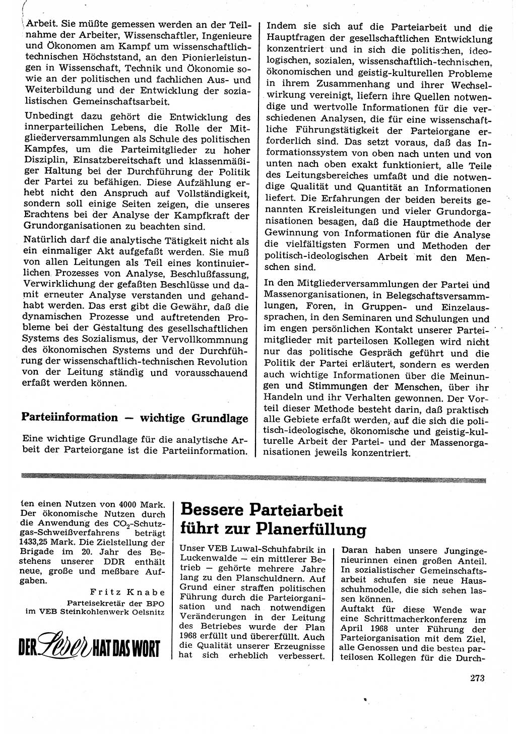 Neuer Weg (NW), Organ des Zentralkomitees (ZK) der SED (Sozialistische Einheitspartei Deutschlands) für Fragen des Parteilebens, 24. Jahrgang [Deutsche Demokratische Republik (DDR)] 1969, Seite 273 (NW ZK SED DDR 1969, S. 273)