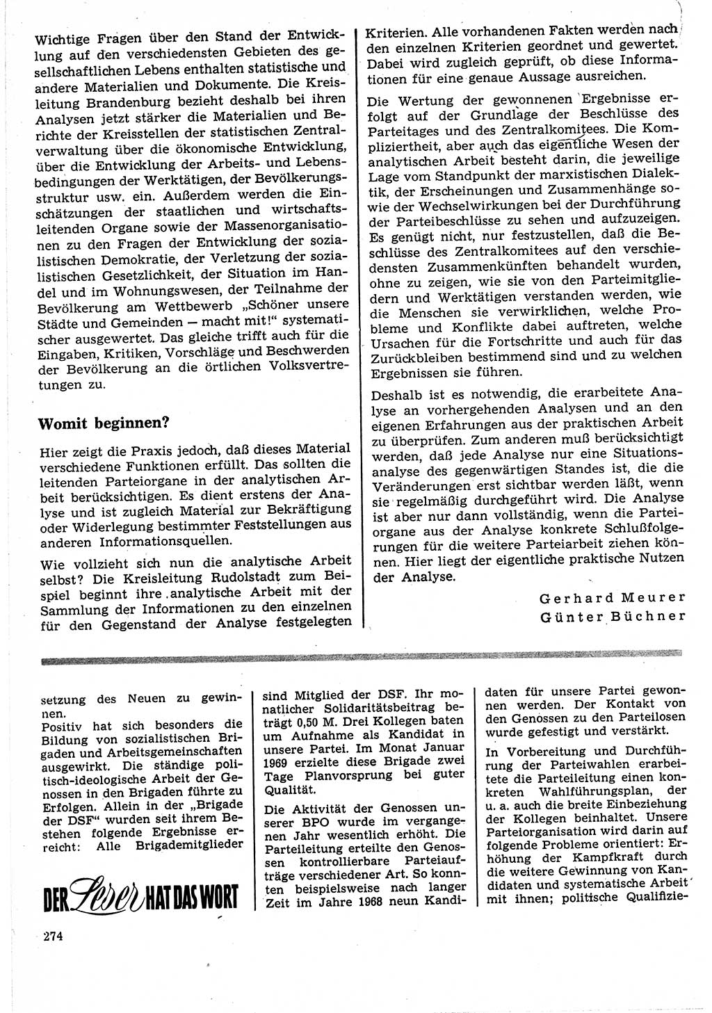 Neuer Weg (NW), Organ des Zentralkomitees (ZK) der SED (Sozialistische Einheitspartei Deutschlands) für Fragen des Parteilebens, 24. Jahrgang [Deutsche Demokratische Republik (DDR)] 1969, Seite 274 (NW ZK SED DDR 1969, S. 274)