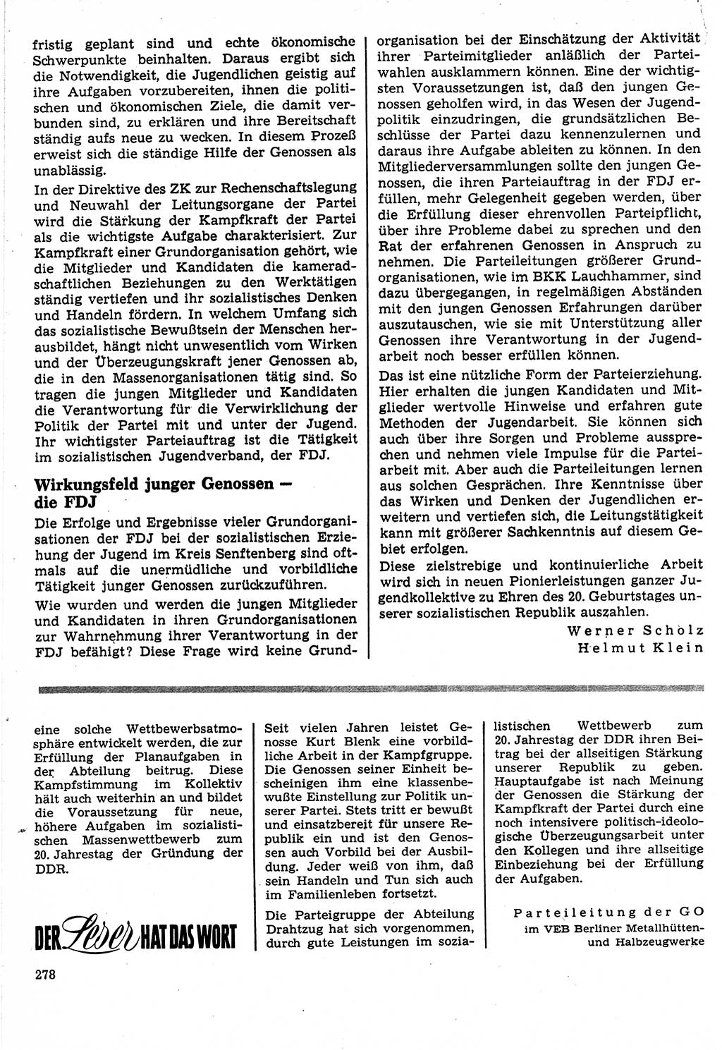 Neuer Weg (NW), Organ des Zentralkomitees (ZK) der SED (Sozialistische Einheitspartei Deutschlands) für Fragen des Parteilebens, 24. Jahrgang [Deutsche Demokratische Republik (DDR)] 1969, Seite 278 (NW ZK SED DDR 1969, S. 278)