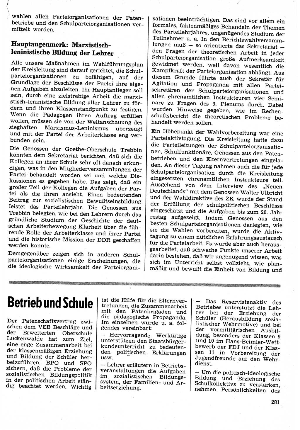 Neuer Weg (NW), Organ des Zentralkomitees (ZK) der SED (Sozialistische Einheitspartei Deutschlands) für Fragen des Parteilebens, 24. Jahrgang [Deutsche Demokratische Republik (DDR)] 1969, Seite 281 (NW ZK SED DDR 1969, S. 281)