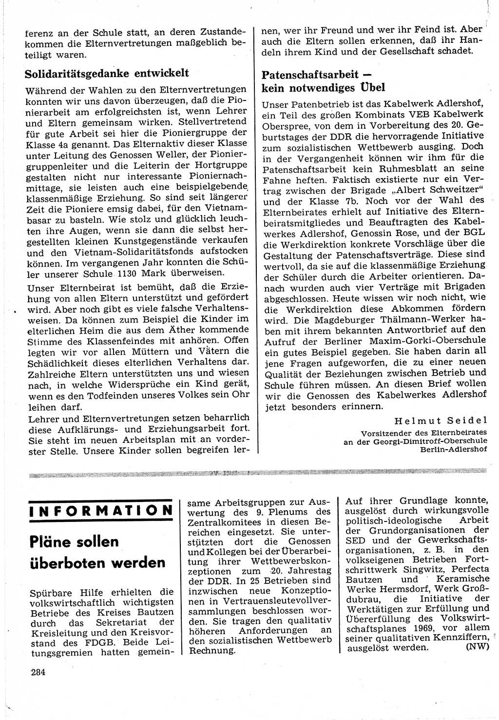 Neuer Weg (NW), Organ des Zentralkomitees (ZK) der SED (Sozialistische Einheitspartei Deutschlands) für Fragen des Parteilebens, 24. Jahrgang [Deutsche Demokratische Republik (DDR)] 1969, Seite 284 (NW ZK SED DDR 1969, S. 284)