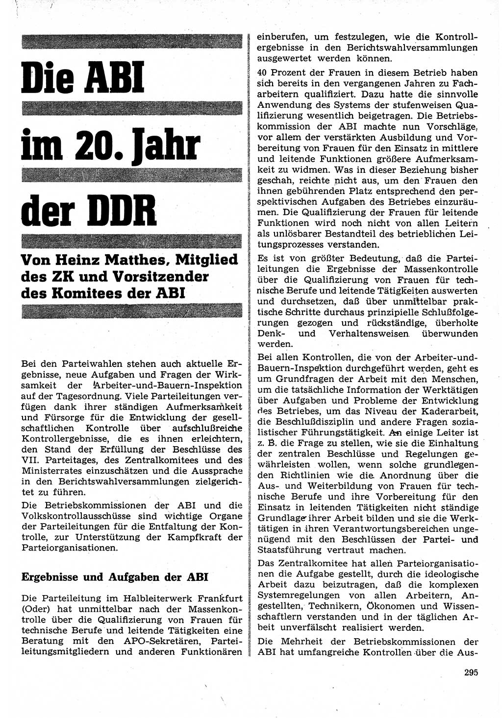 Neuer Weg (NW), Organ des Zentralkomitees (ZK) der SED (Sozialistische Einheitspartei Deutschlands) für Fragen des Parteilebens, 24. Jahrgang [Deutsche Demokratische Republik (DDR)] 1969, Seite 295 (NW ZK SED DDR 1969, S. 295)