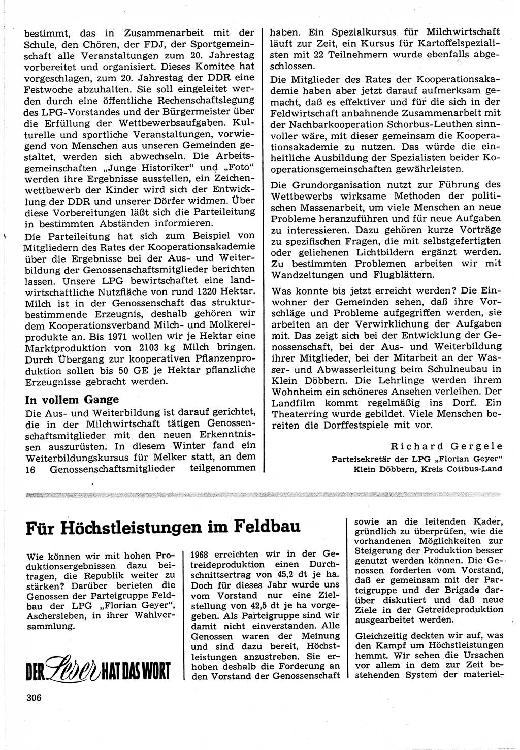 Neuer Weg (NW), Organ des Zentralkomitees (ZK) der SED (Sozialistische Einheitspartei Deutschlands) für Fragen des Parteilebens, 24. Jahrgang [Deutsche Demokratische Republik (DDR)] 1969, Seite 306 (NW ZK SED DDR 1969, S. 306)