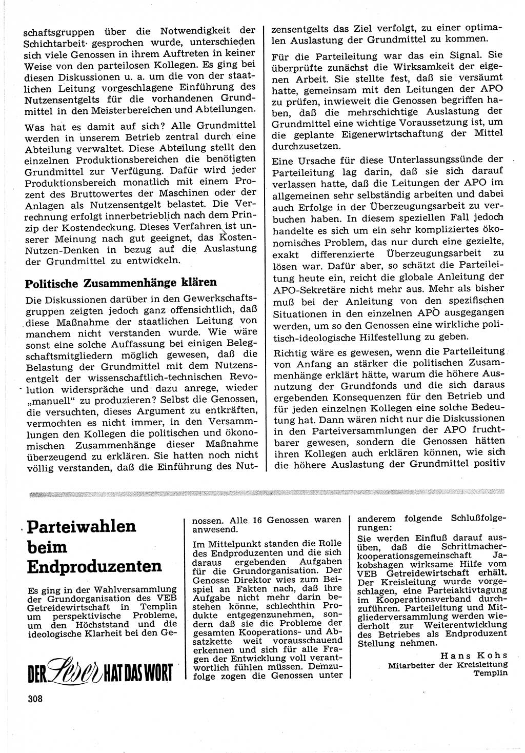 Neuer Weg (NW), Organ des Zentralkomitees (ZK) der SED (Sozialistische Einheitspartei Deutschlands) für Fragen des Parteilebens, 24. Jahrgang [Deutsche Demokratische Republik (DDR)] 1969, Seite 308 (NW ZK SED DDR 1969, S. 308)