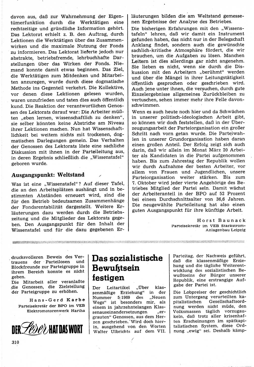 Neuer Weg (NW), Organ des Zentralkomitees (ZK) der SED (Sozialistische Einheitspartei Deutschlands) für Fragen des Parteilebens, 24. Jahrgang [Deutsche Demokratische Republik (DDR)] 1969, Seite 310 (NW ZK SED DDR 1969, S. 310)
