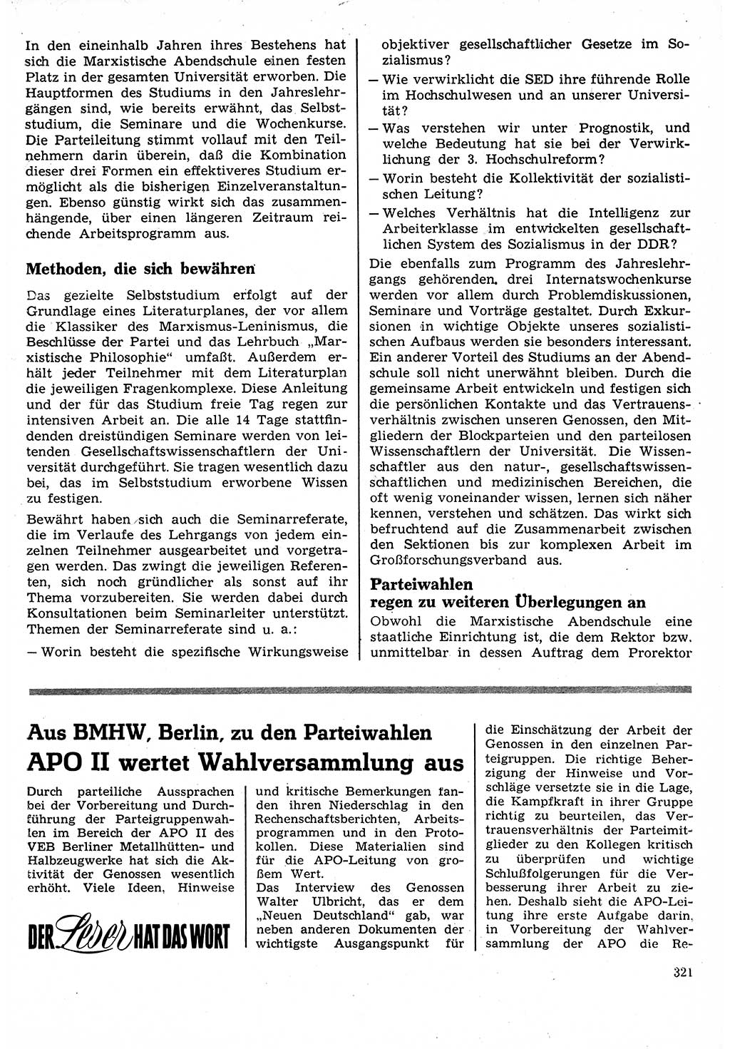 Neuer Weg (NW), Organ des Zentralkomitees (ZK) der SED (Sozialistische Einheitspartei Deutschlands) für Fragen des Parteilebens, 24. Jahrgang [Deutsche Demokratische Republik (DDR)] 1969, Seite 321 (NW ZK SED DDR 1969, S. 321)