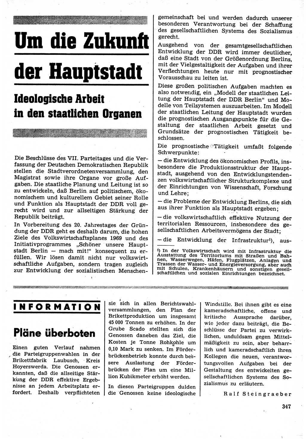 Neuer Weg (NW), Organ des Zentralkomitees (ZK) der SED (Sozialistische Einheitspartei Deutschlands) für Fragen des Parteilebens, 24. Jahrgang [Deutsche Demokratische Republik (DDR)] 1969, Seite 347 (NW ZK SED DDR 1969, S. 347)
