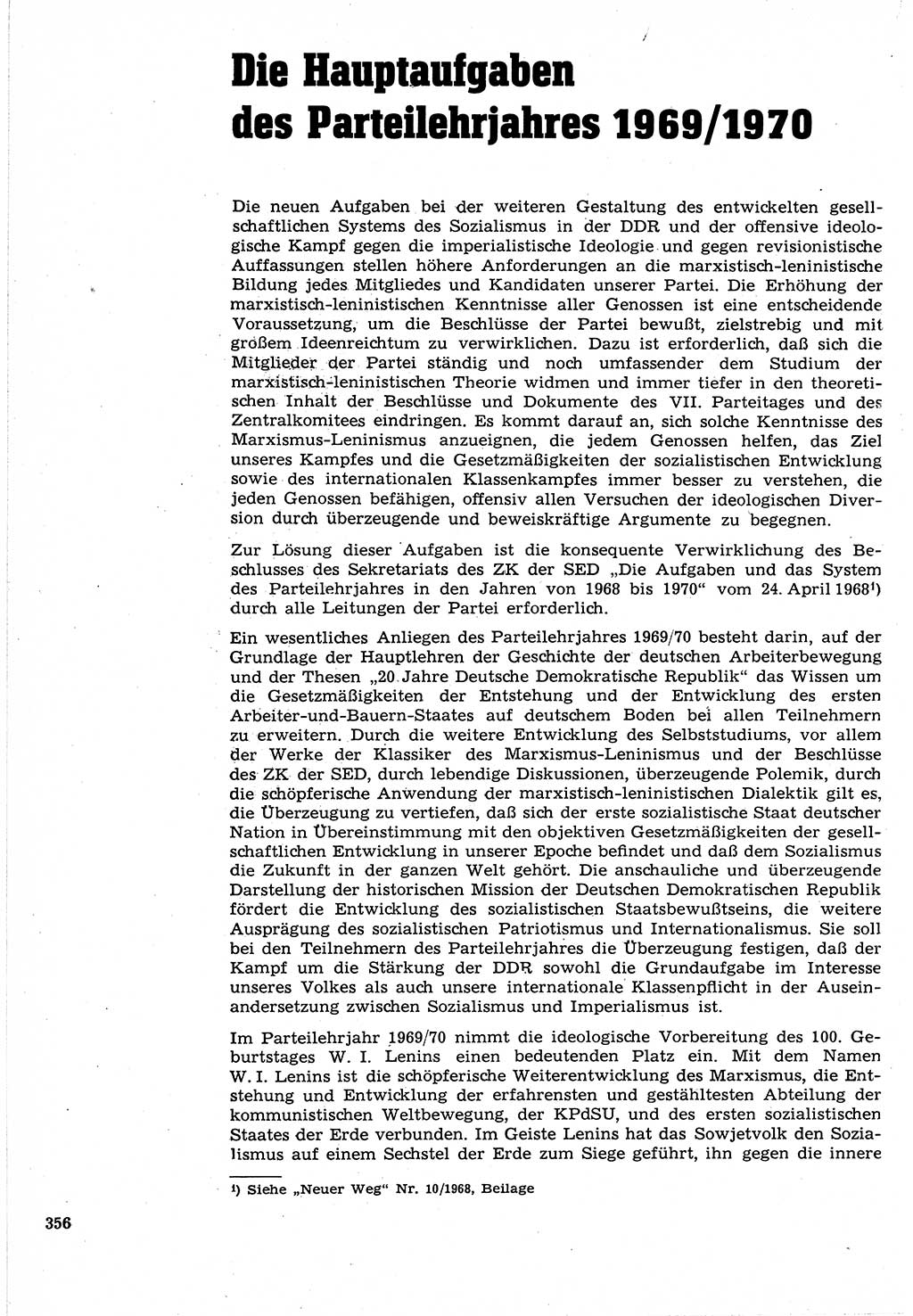 Neuer Weg (NW), Organ des Zentralkomitees (ZK) der SED (Sozialistische Einheitspartei Deutschlands) für Fragen des Parteilebens, 24. Jahrgang [Deutsche Demokratische Republik (DDR)] 1969, Seite 356 (NW ZK SED DDR 1969, S. 356)