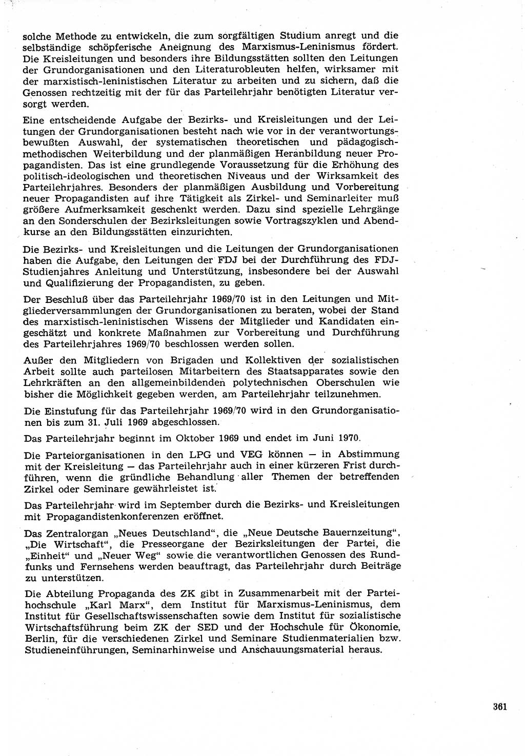 Neuer Weg (NW), Organ des Zentralkomitees (ZK) der SED (Sozialistische Einheitspartei Deutschlands) für Fragen des Parteilebens, 24. Jahrgang [Deutsche Demokratische Republik (DDR)] 1969, Seite 361 (NW ZK SED DDR 1969, S. 361)