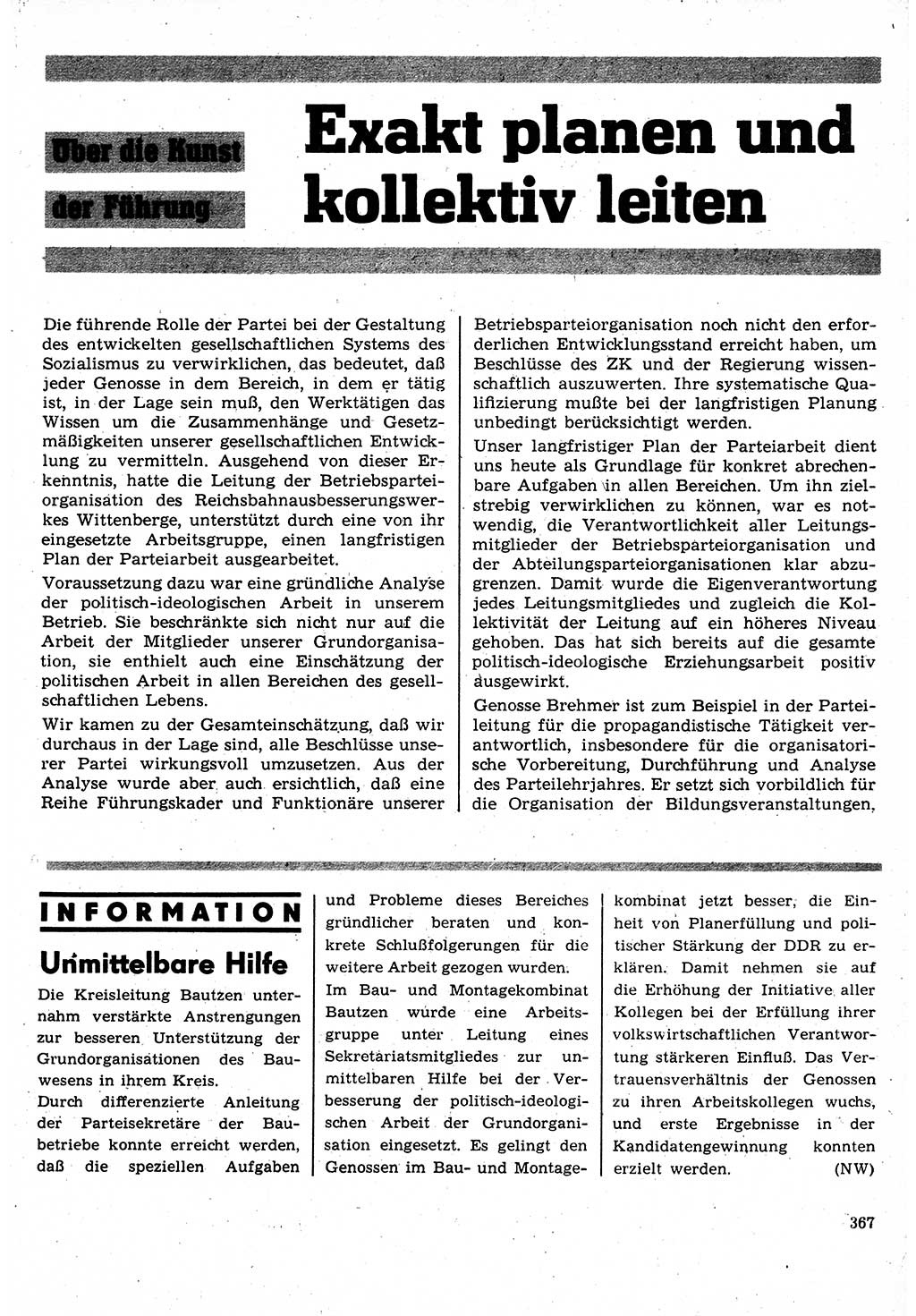 Neuer Weg (NW), Organ des Zentralkomitees (ZK) der SED (Sozialistische Einheitspartei Deutschlands) für Fragen des Parteilebens, 24. Jahrgang [Deutsche Demokratische Republik (DDR)] 1969, Seite 367 (NW ZK SED DDR 1969, S. 367)