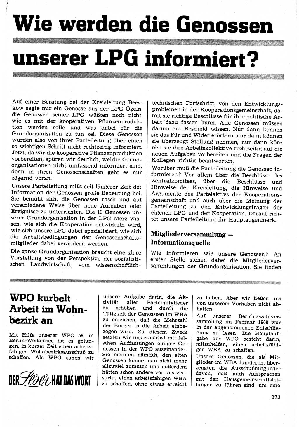 Neuer Weg (NW), Organ des Zentralkomitees (ZK) der SED (Sozialistische Einheitspartei Deutschlands) für Fragen des Parteilebens, 24. Jahrgang [Deutsche Demokratische Republik (DDR)] 1969, Seite 373 (NW ZK SED DDR 1969, S. 373)