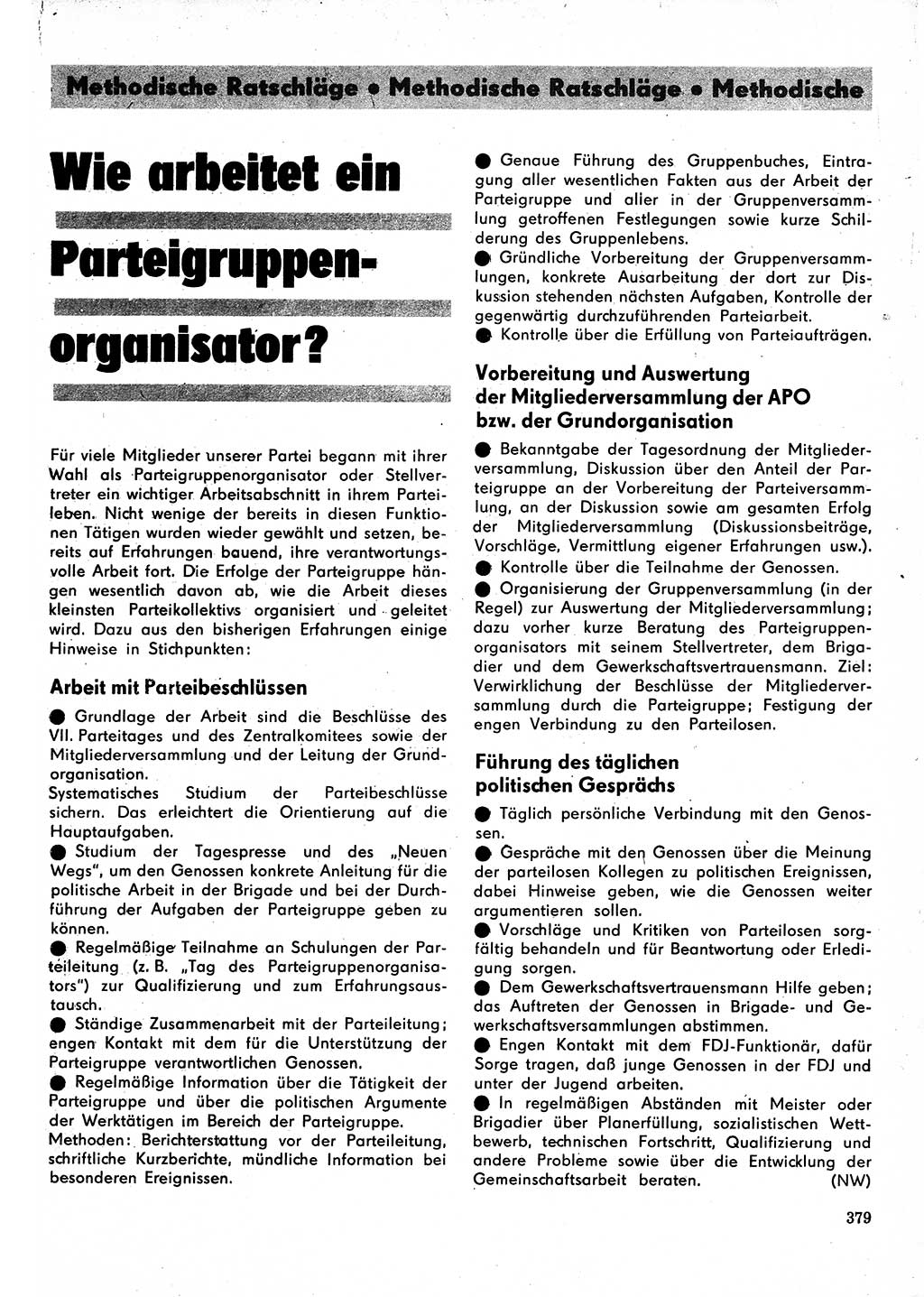 Neuer Weg (NW), Organ des Zentralkomitees (ZK) der SED (Sozialistische Einheitspartei Deutschlands) für Fragen des Parteilebens, 24. Jahrgang [Deutsche Demokratische Republik (DDR)] 1969, Seite 379 (NW ZK SED DDR 1969, S. 379)