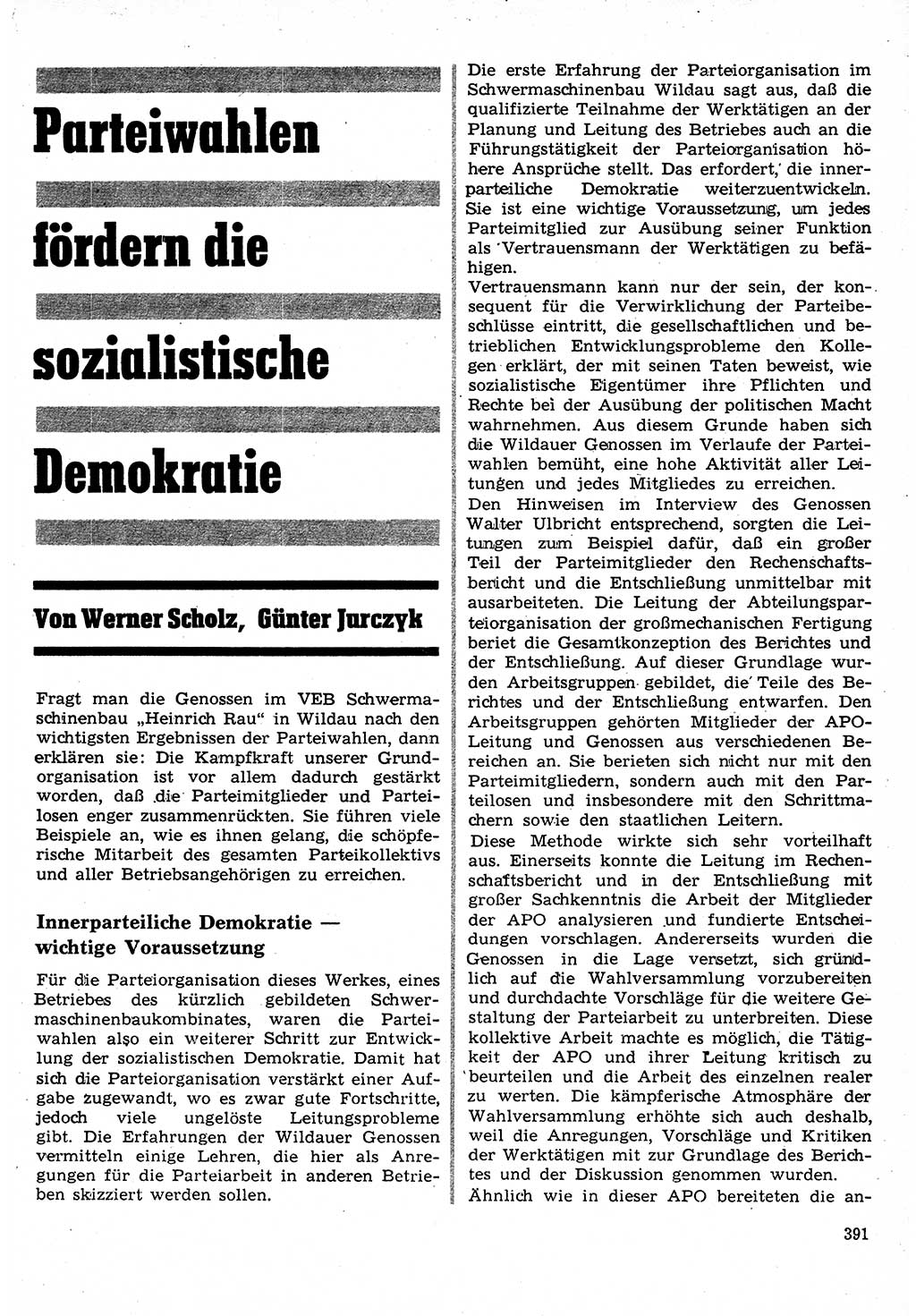 Neuer Weg (NW), Organ des Zentralkomitees (ZK) der SED (Sozialistische Einheitspartei Deutschlands) für Fragen des Parteilebens, 24. Jahrgang [Deutsche Demokratische Republik (DDR)] 1969, Seite 391 (NW ZK SED DDR 1969, S. 391)