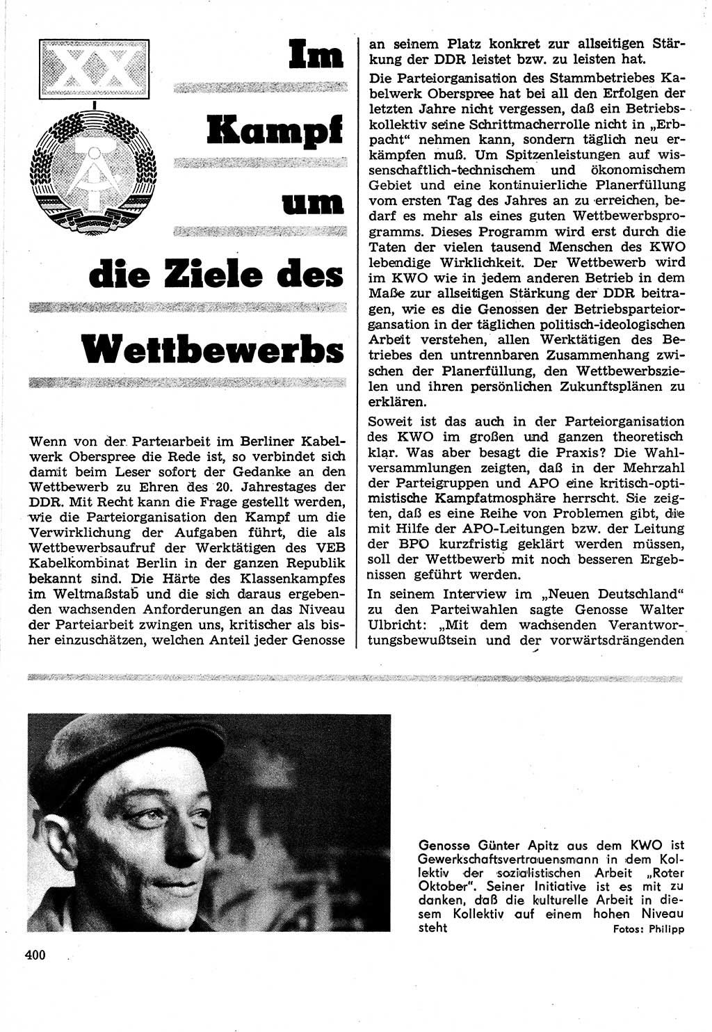 Neuer Weg (NW), Organ des Zentralkomitees (ZK) der SED (Sozialistische Einheitspartei Deutschlands) für Fragen des Parteilebens, 24. Jahrgang [Deutsche Demokratische Republik (DDR)] 1969, Seite 400 (NW ZK SED DDR 1969, S. 400)