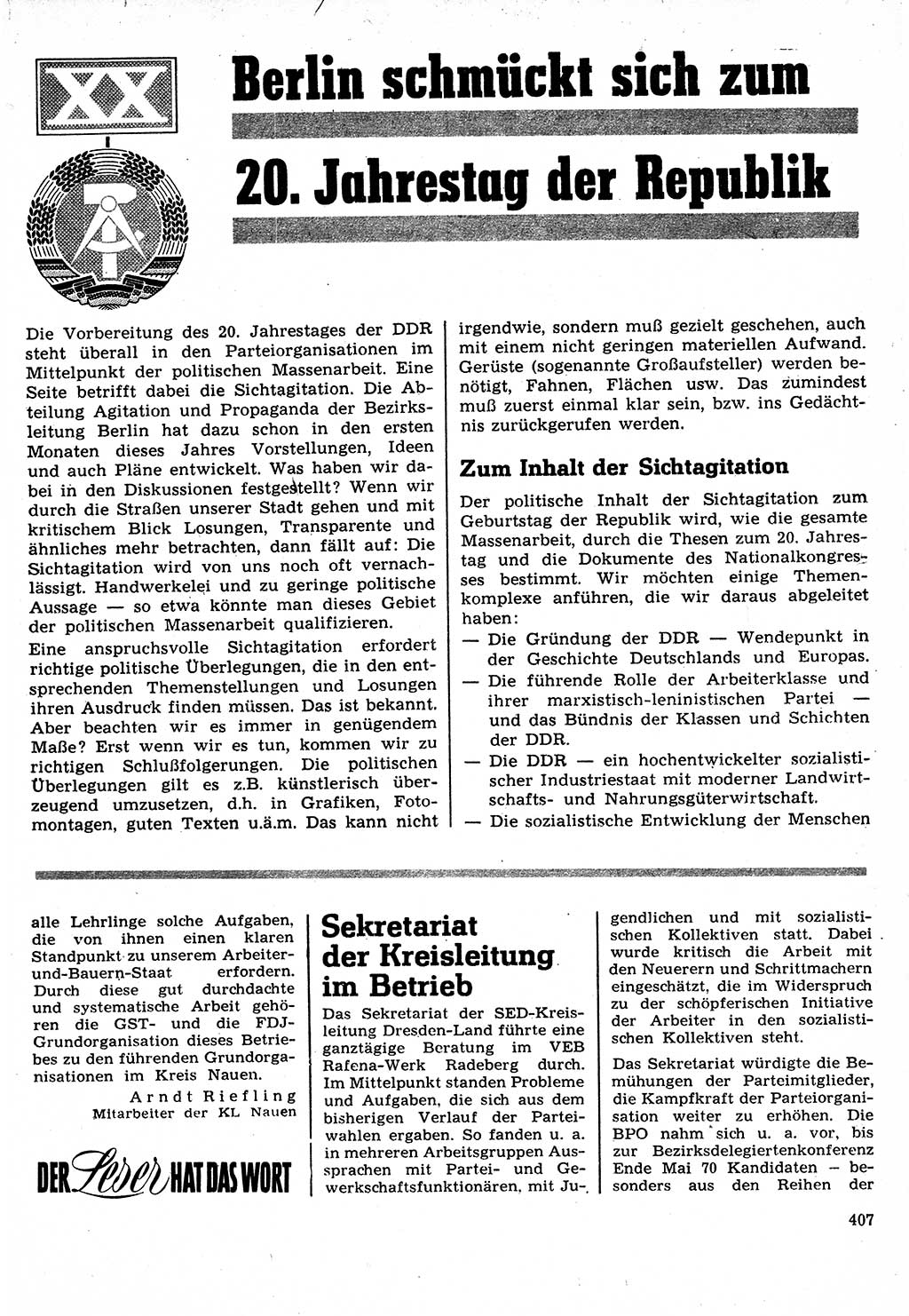 Neuer Weg (NW), Organ des Zentralkomitees (ZK) der SED (Sozialistische Einheitspartei Deutschlands) für Fragen des Parteilebens, 24. Jahrgang [Deutsche Demokratische Republik (DDR)] 1969, Seite 407 (NW ZK SED DDR 1969, S. 407)