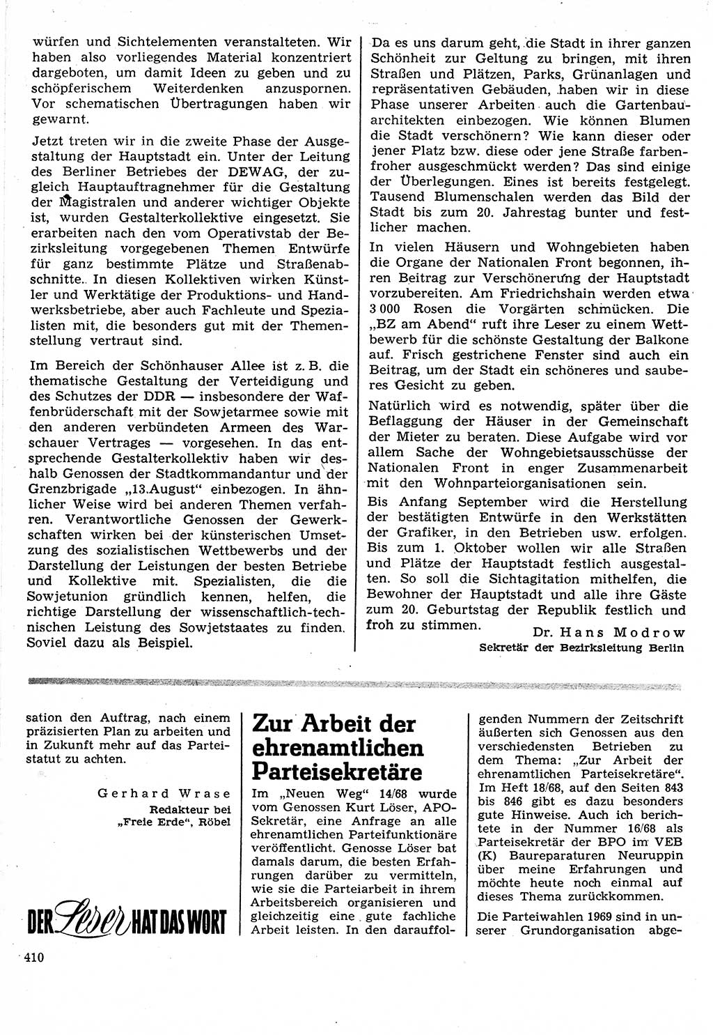 Neuer Weg (NW), Organ des Zentralkomitees (ZK) der SED (Sozialistische Einheitspartei Deutschlands) für Fragen des Parteilebens, 24. Jahrgang [Deutsche Demokratische Republik (DDR)] 1969, Seite 410 (NW ZK SED DDR 1969, S. 410)