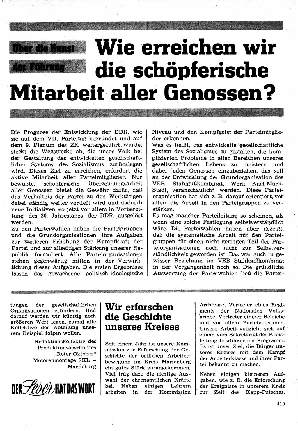 Neuer Weg (NW), Organ des Zentralkomitees (ZK) der SED (Sozialistische Einheitspartei Deutschlands) für Fragen des Parteilebens, 24. Jahrgang [Deutsche Demokratische Republik (DDR)] 1969, Seite 415 (NW ZK SED DDR 1969, S. 415)