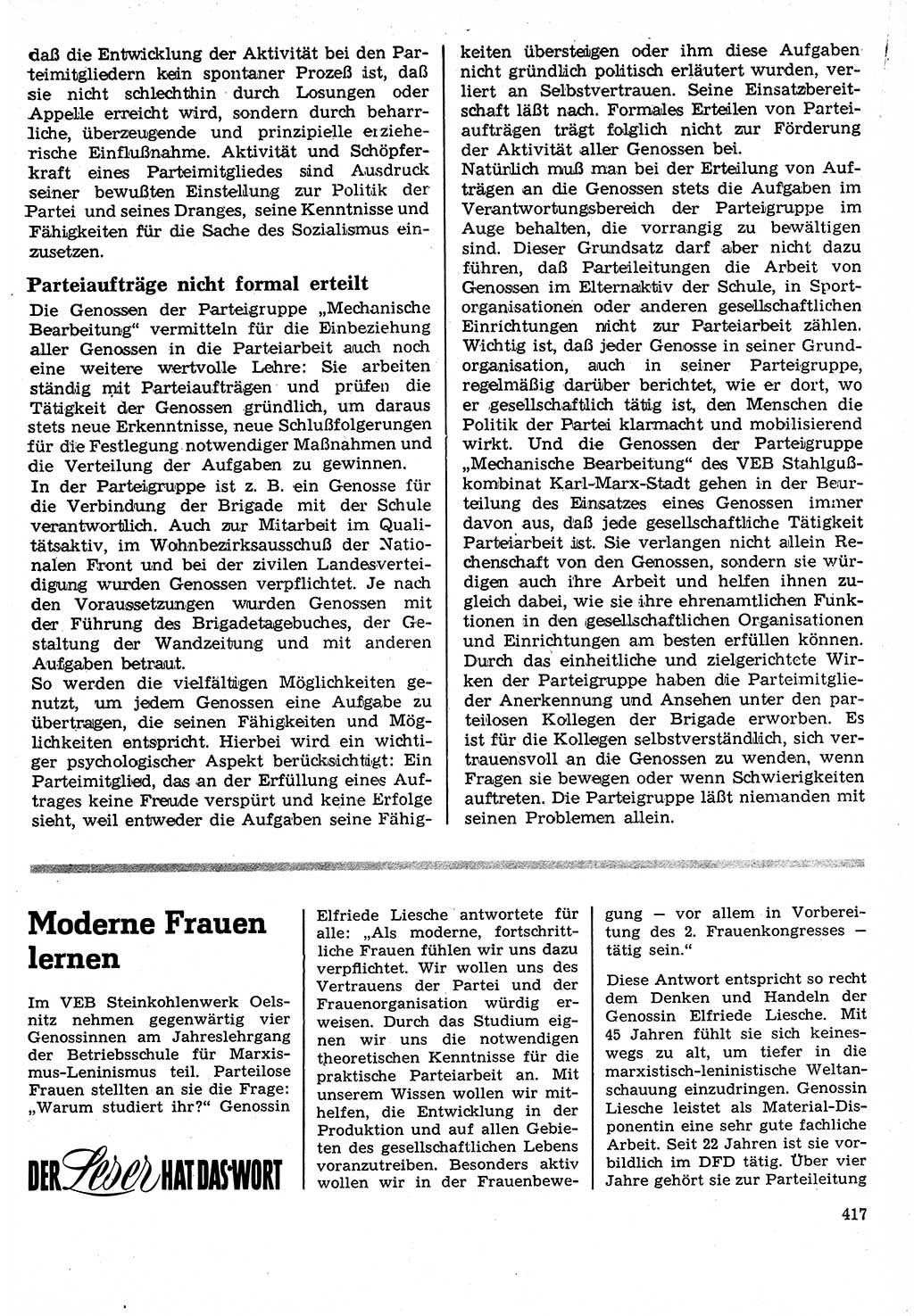 Neuer Weg (NW), Organ des Zentralkomitees (ZK) der SED (Sozialistische Einheitspartei Deutschlands) für Fragen des Parteilebens, 24. Jahrgang [Deutsche Demokratische Republik (DDR)] 1969, Seite 417 (NW ZK SED DDR 1969, S. 417)