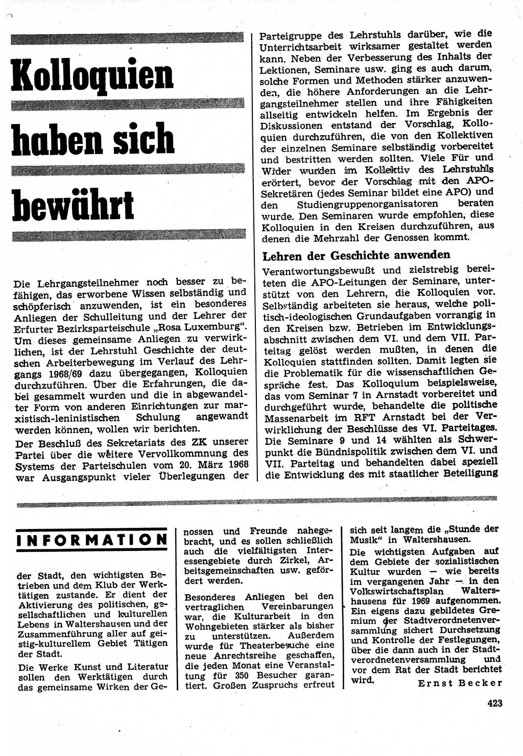 Neuer Weg (NW), Organ des Zentralkomitees (ZK) der SED (Sozialistische Einheitspartei Deutschlands) für Fragen des Parteilebens, 24. Jahrgang [Deutsche Demokratische Republik (DDR)] 1969, Seite 423 (NW ZK SED DDR 1969, S. 423)