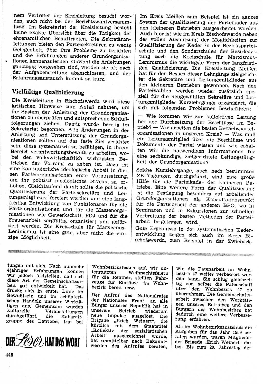 Neuer Weg (NW), Organ des Zentralkomitees (ZK) der SED (Sozialistische Einheitspartei Deutschlands) für Fragen des Parteilebens, 24. Jahrgang [Deutsche Demokratische Republik (DDR)] 1969, Seite 446 (NW ZK SED DDR 1969, S. 446)
