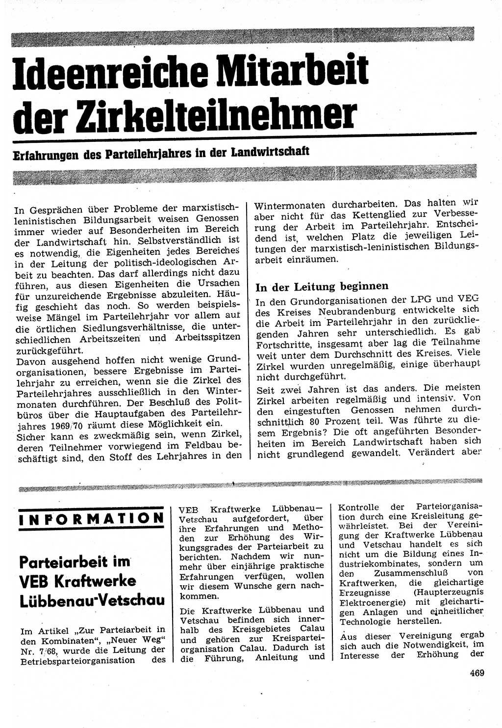 Neuer Weg (NW), Organ des Zentralkomitees (ZK) der SED (Sozialistische Einheitspartei Deutschlands) für Fragen des Parteilebens, 24. Jahrgang [Deutsche Demokratische Republik (DDR)] 1969, Seite 469 (NW ZK SED DDR 1969, S. 469)