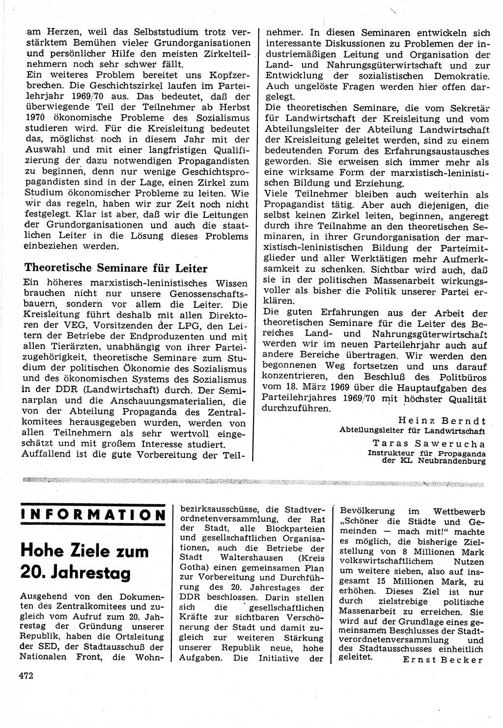 Neuer Weg (NW), Organ des Zentralkomitees (ZK) der SED (Sozialistische Einheitspartei Deutschlands) für Fragen des Parteilebens, 24. Jahrgang [Deutsche Demokratische Republik (DDR)] 1969, Seite 472 (NW ZK SED DDR 1969, S. 472)