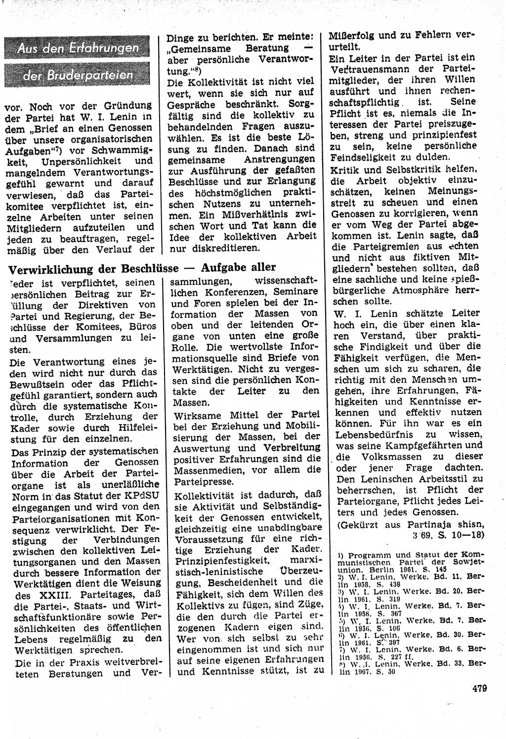 Neuer Weg (NW), Organ des Zentralkomitees (ZK) der SED (Sozialistische Einheitspartei Deutschlands) für Fragen des Parteilebens, 24. Jahrgang [Deutsche Demokratische Republik (DDR)] 1969, Seite 479 (NW ZK SED DDR 1969, S. 479)