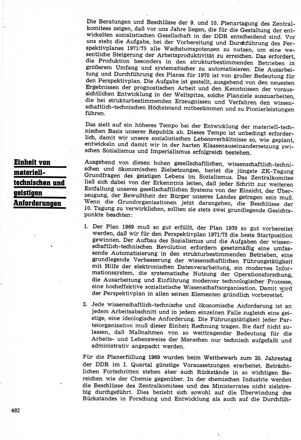 Neuer Weg (NW), Organ des Zentralkomitees (ZK) der SED (Sozialistische Einheitspartei Deutschlands) für Fragen des Parteilebens, 24. Jahrgang [Deutsche Demokratische Republik (DDR)] 1969, Seite 482 (NW ZK SED DDR 1969, S. 482)