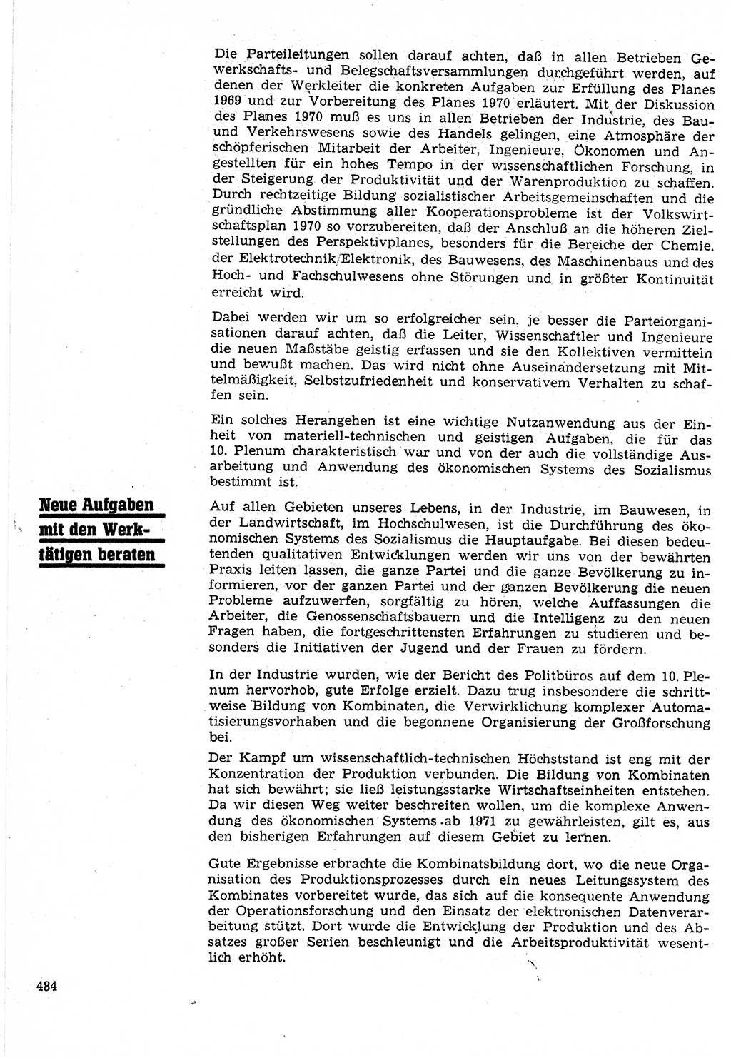 Neuer Weg (NW), Organ des Zentralkomitees (ZK) der SED (Sozialistische Einheitspartei Deutschlands) für Fragen des Parteilebens, 24. Jahrgang [Deutsche Demokratische Republik (DDR)] 1969, Seite 484 (NW ZK SED DDR 1969, S. 484)