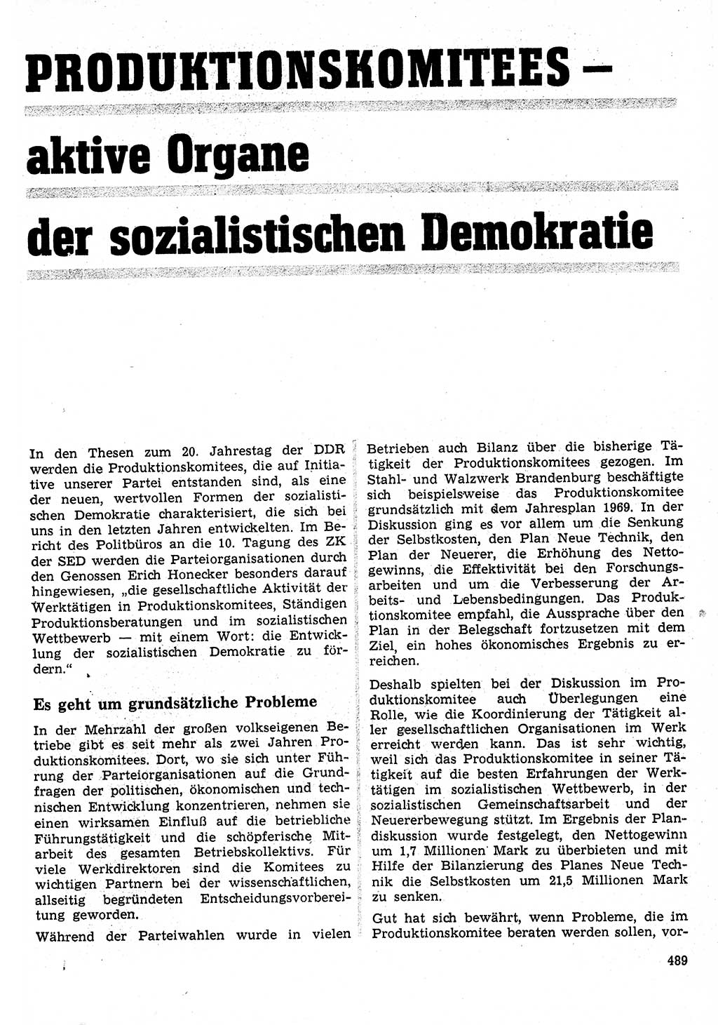 Neuer Weg (NW), Organ des Zentralkomitees (ZK) der SED (Sozialistische Einheitspartei Deutschlands) für Fragen des Parteilebens, 24. Jahrgang [Deutsche Demokratische Republik (DDR)] 1969, Seite 489 (NW ZK SED DDR 1969, S. 489)