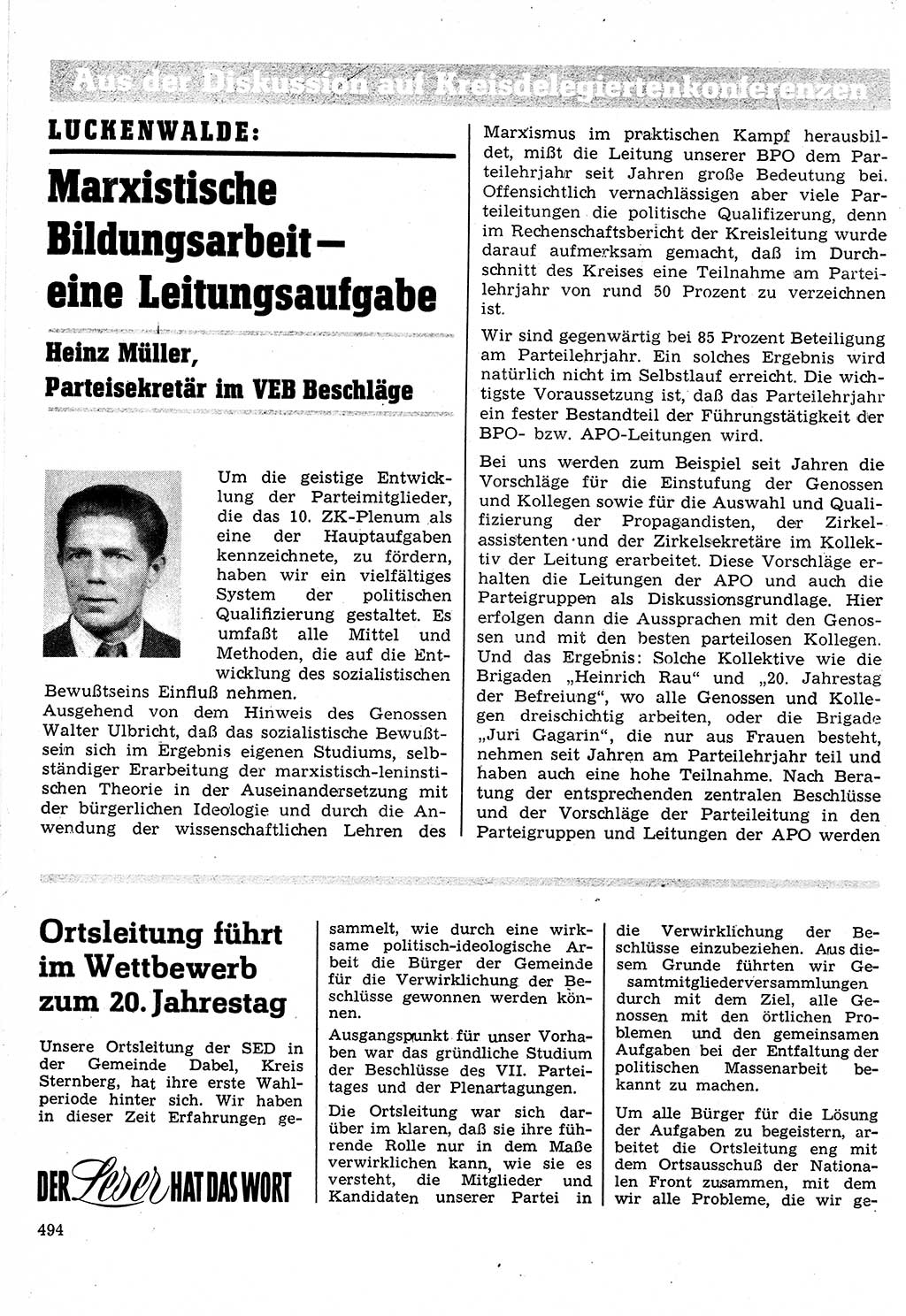 Neuer Weg (NW), Organ des Zentralkomitees (ZK) der SED (Sozialistische Einheitspartei Deutschlands) für Fragen des Parteilebens, 24. Jahrgang [Deutsche Demokratische Republik (DDR)] 1969, Seite 494 (NW ZK SED DDR 1969, S. 494)