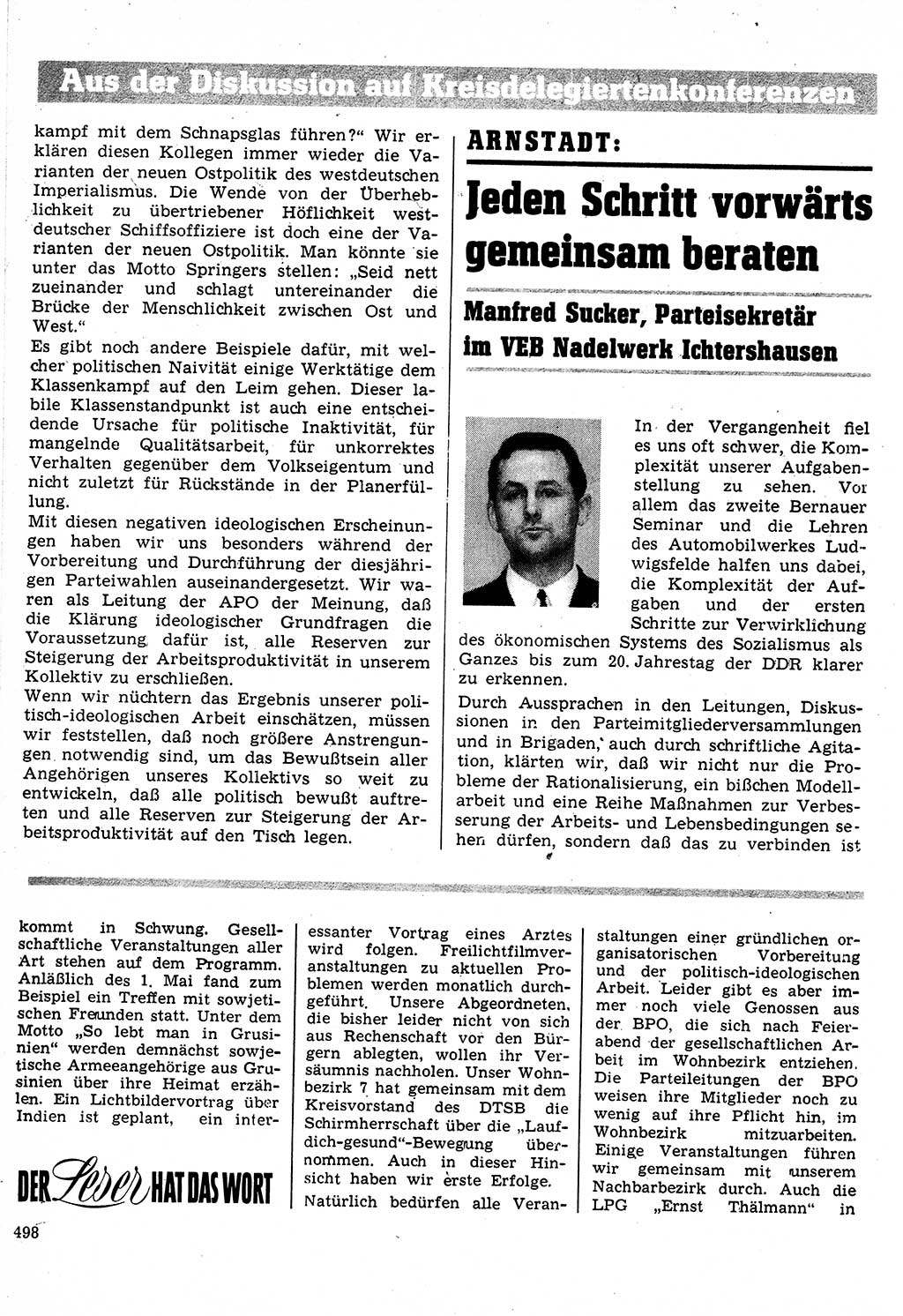 Neuer Weg (NW), Organ des Zentralkomitees (ZK) der SED (Sozialistische Einheitspartei Deutschlands) für Fragen des Parteilebens, 24. Jahrgang [Deutsche Demokratische Republik (DDR)] 1969, Seite 498 (NW ZK SED DDR 1969, S. 498)