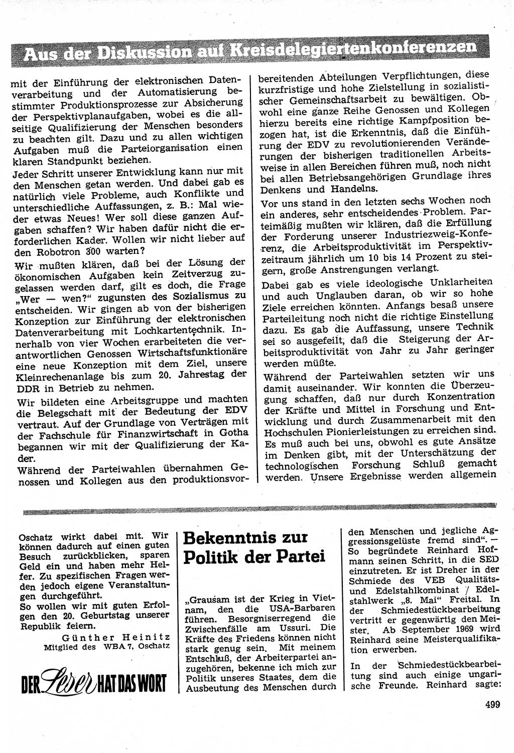 Neuer Weg (NW), Organ des Zentralkomitees (ZK) der SED (Sozialistische Einheitspartei Deutschlands) für Fragen des Parteilebens, 24. Jahrgang [Deutsche Demokratische Republik (DDR)] 1969, Seite 499 (NW ZK SED DDR 1969, S. 499)