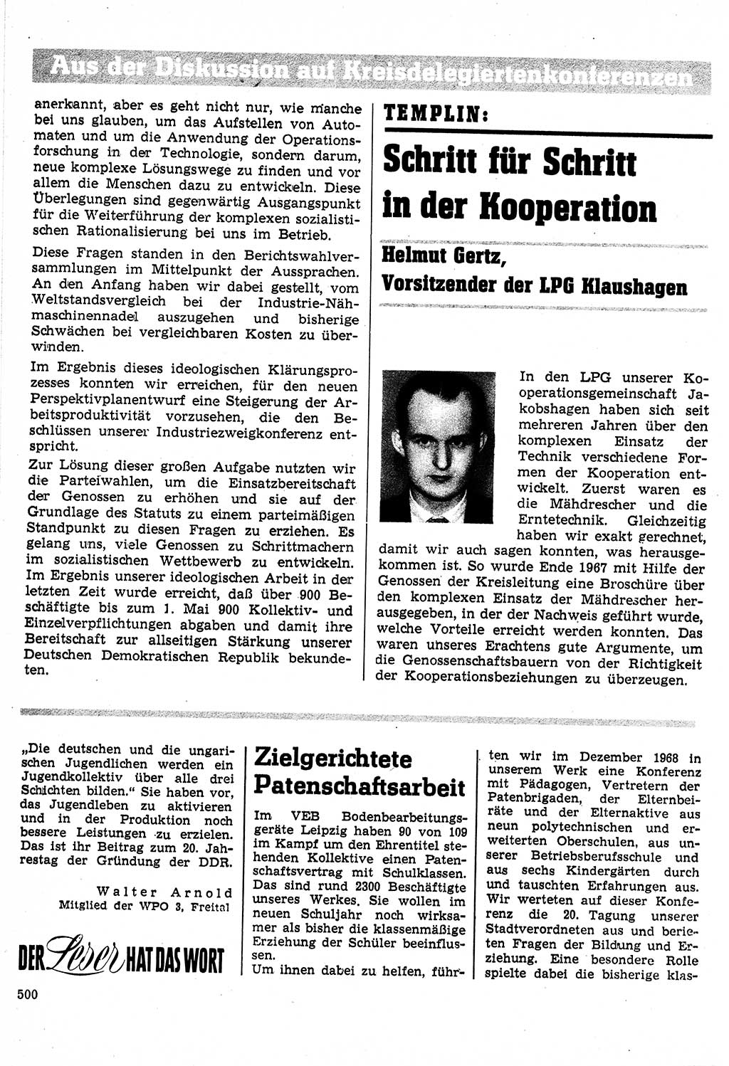 Neuer Weg (NW), Organ des Zentralkomitees (ZK) der SED (Sozialistische Einheitspartei Deutschlands) für Fragen des Parteilebens, 24. Jahrgang [Deutsche Demokratische Republik (DDR)] 1969, Seite 500 (NW ZK SED DDR 1969, S. 500)