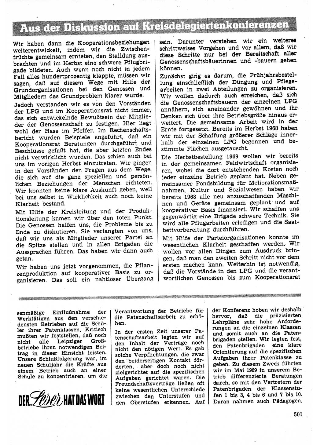 Neuer Weg (NW), Organ des Zentralkomitees (ZK) der SED (Sozialistische Einheitspartei Deutschlands) für Fragen des Parteilebens, 24. Jahrgang [Deutsche Demokratische Republik (DDR)] 1969, Seite 501 (NW ZK SED DDR 1969, S. 501)