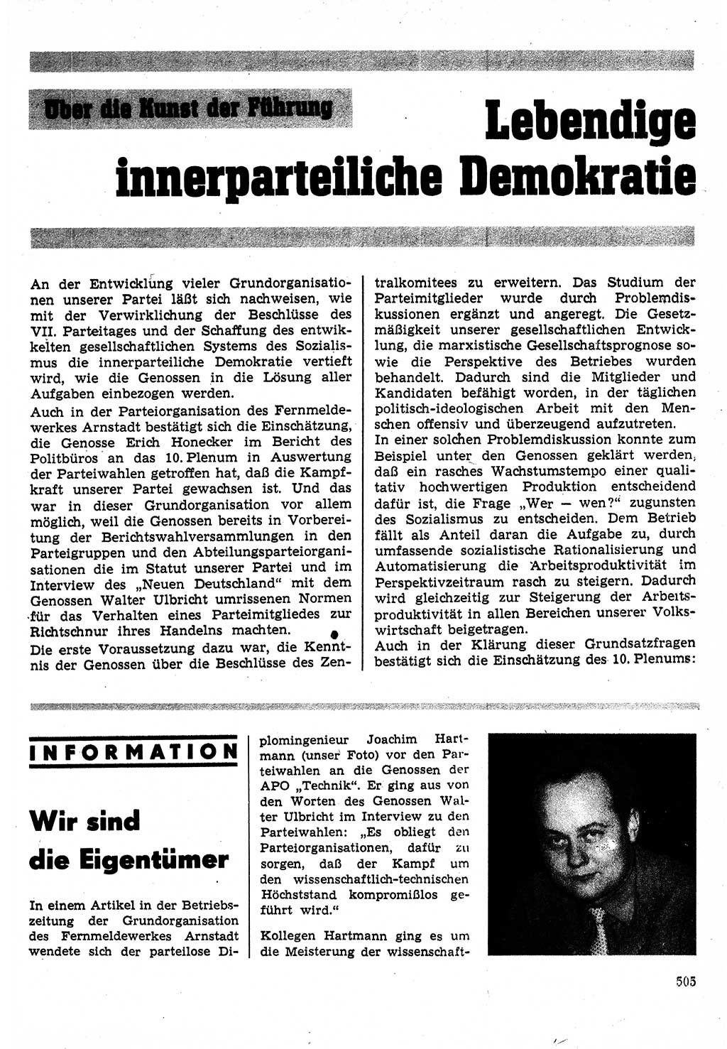 Neuer Weg (NW), Organ des Zentralkomitees (ZK) der SED (Sozialistische Einheitspartei Deutschlands) für Fragen des Parteilebens, 24. Jahrgang [Deutsche Demokratische Republik (DDR)] 1969, Seite 505 (NW ZK SED DDR 1969, S. 505)