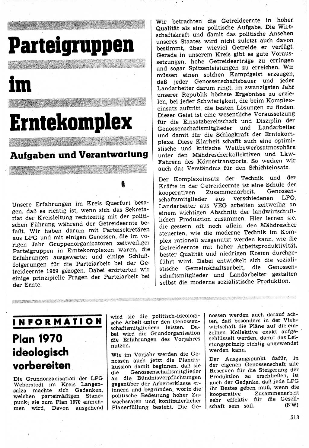 Neuer Weg (NW), Organ des Zentralkomitees (ZK) der SED (Sozialistische Einheitspartei Deutschlands) für Fragen des Parteilebens, 24. Jahrgang [Deutsche Demokratische Republik (DDR)] 1969, Seite 513 (NW ZK SED DDR 1969, S. 513)