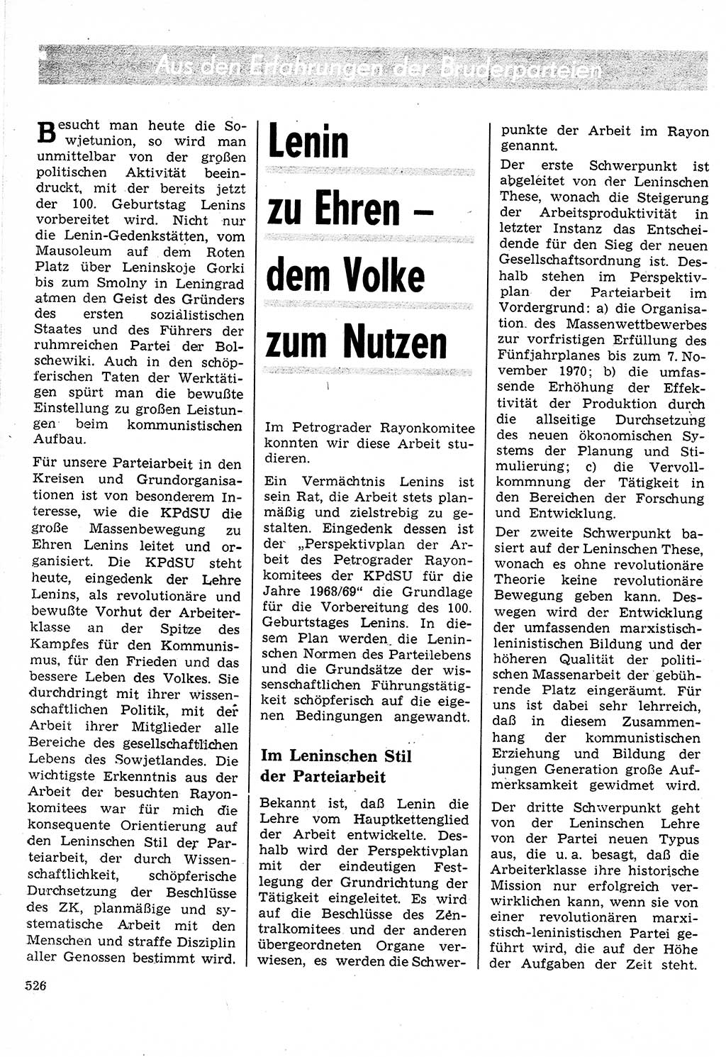 Neuer Weg (NW), Organ des Zentralkomitees (ZK) der SED (Sozialistische Einheitspartei Deutschlands) für Fragen des Parteilebens, 24. Jahrgang [Deutsche Demokratische Republik (DDR)] 1969, Seite 526 (NW ZK SED DDR 1969, S. 526)