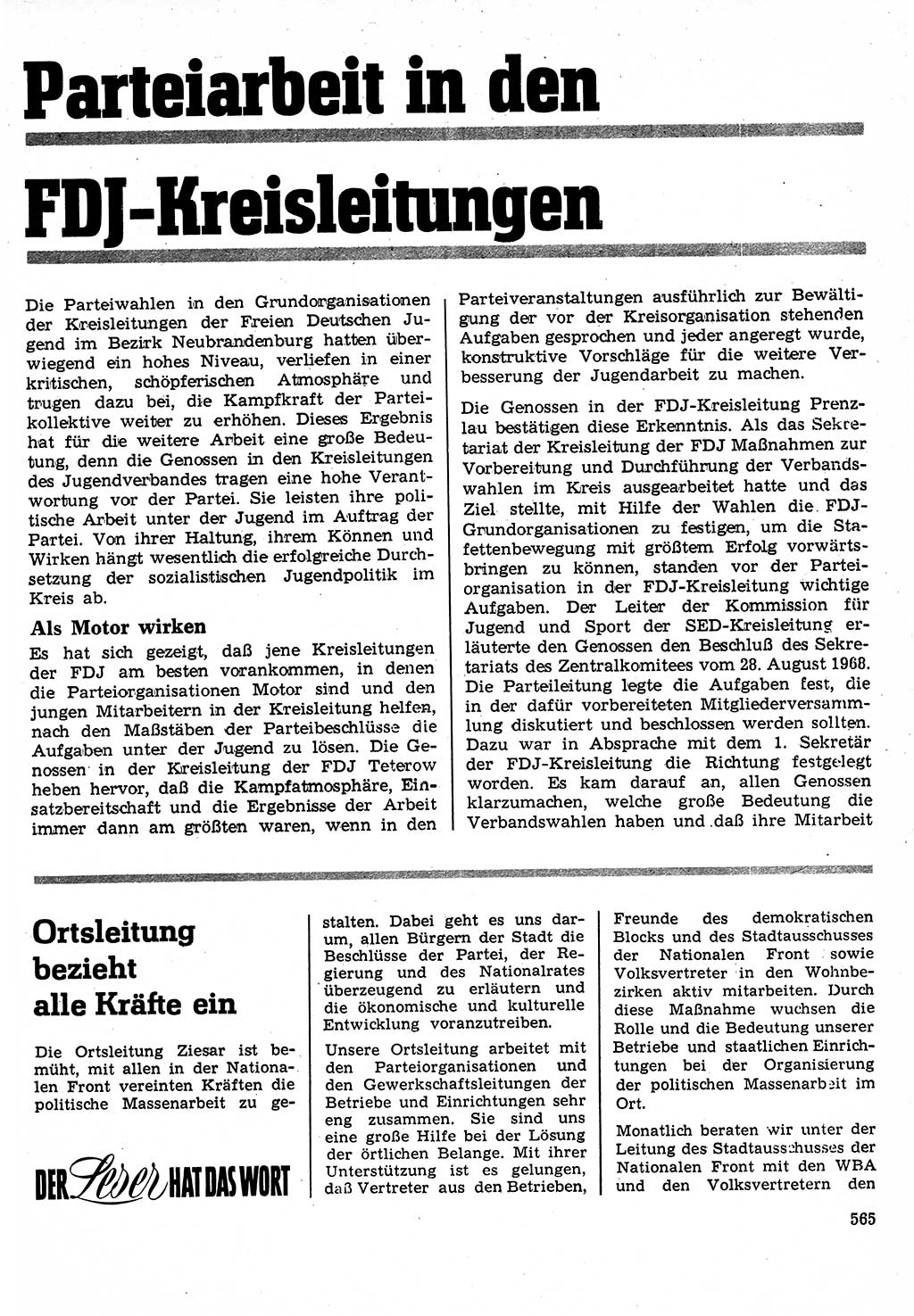 Neuer Weg (NW), Organ des Zentralkomitees (ZK) der SED (Sozialistische Einheitspartei Deutschlands) für Fragen des Parteilebens, 24. Jahrgang [Deutsche Demokratische Republik (DDR)] 1969, Seite 565 (NW ZK SED DDR 1969, S. 565)