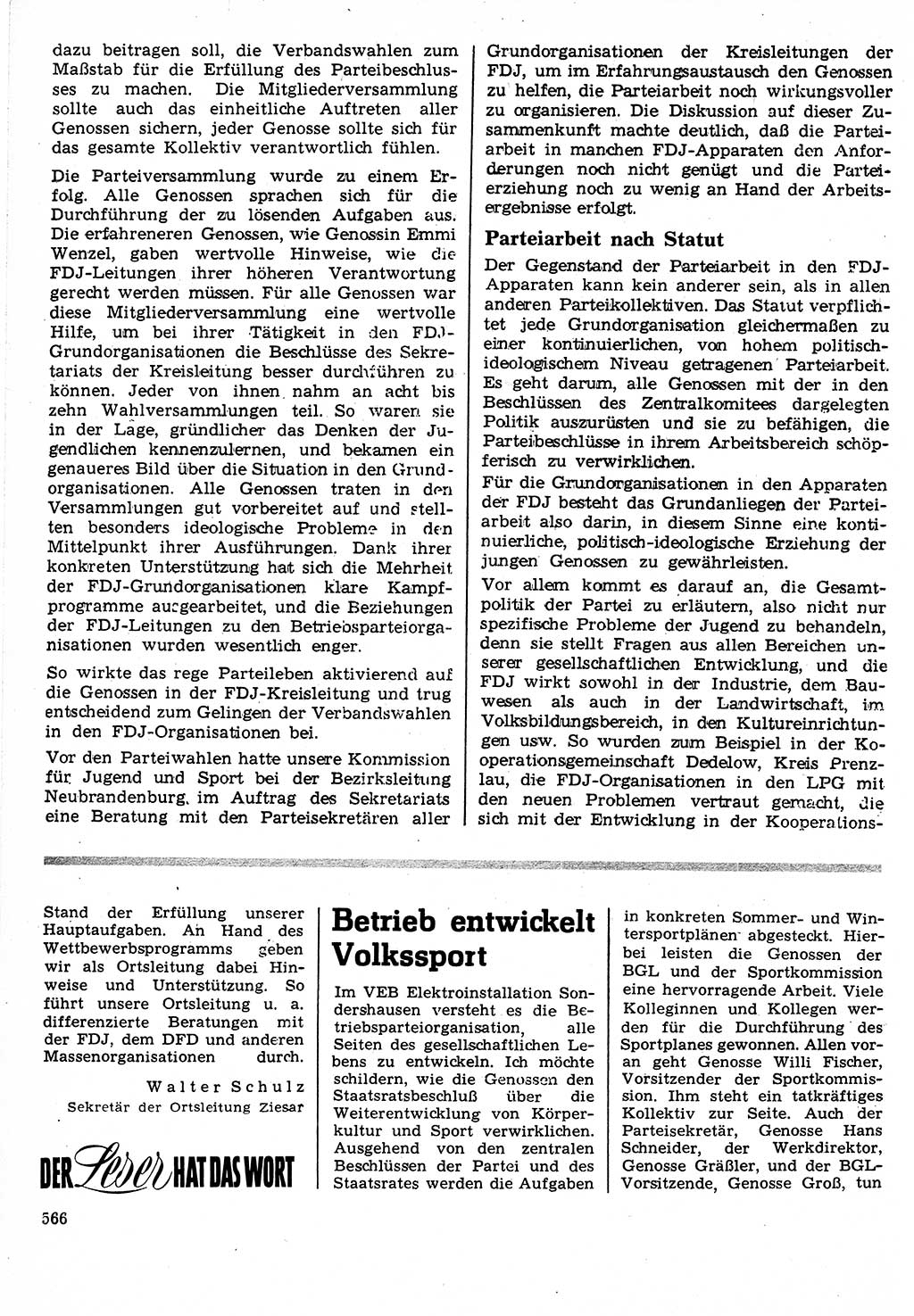 Neuer Weg (NW), Organ des Zentralkomitees (ZK) der SED (Sozialistische Einheitspartei Deutschlands) für Fragen des Parteilebens, 24. Jahrgang [Deutsche Demokratische Republik (DDR)] 1969, Seite 566 (NW ZK SED DDR 1969, S. 566)