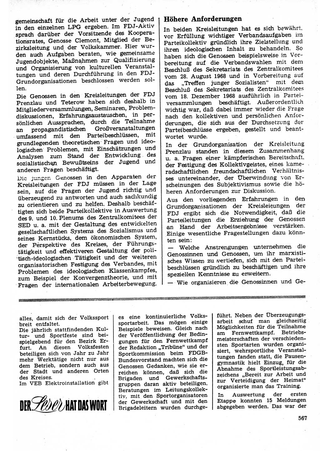 Neuer Weg (NW), Organ des Zentralkomitees (ZK) der SED (Sozialistische Einheitspartei Deutschlands) für Fragen des Parteilebens, 24. Jahrgang [Deutsche Demokratische Republik (DDR)] 1969, Seite 567 (NW ZK SED DDR 1969, S. 567)